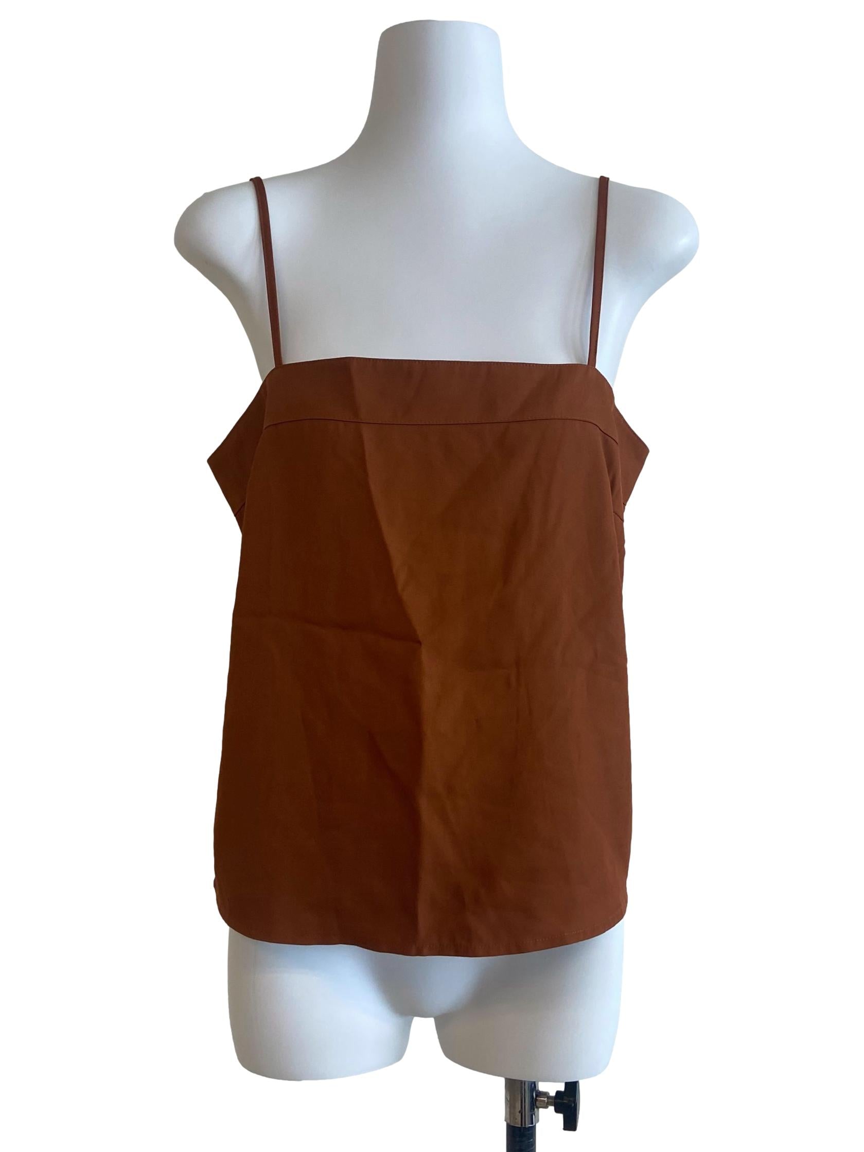 Tawny Brown Spaghetti Straps Twill Top