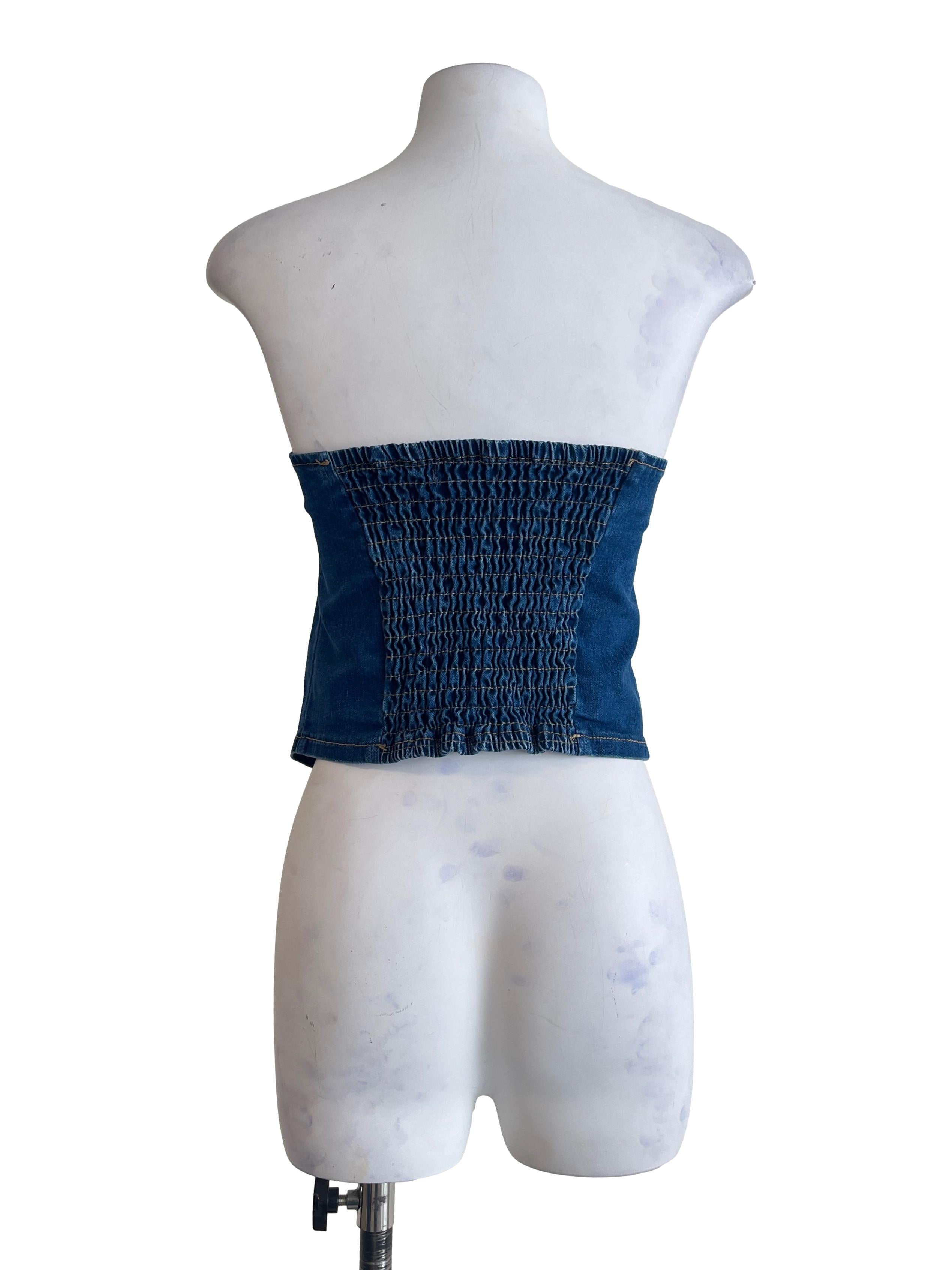 Navy Blue Strapless Denim Top