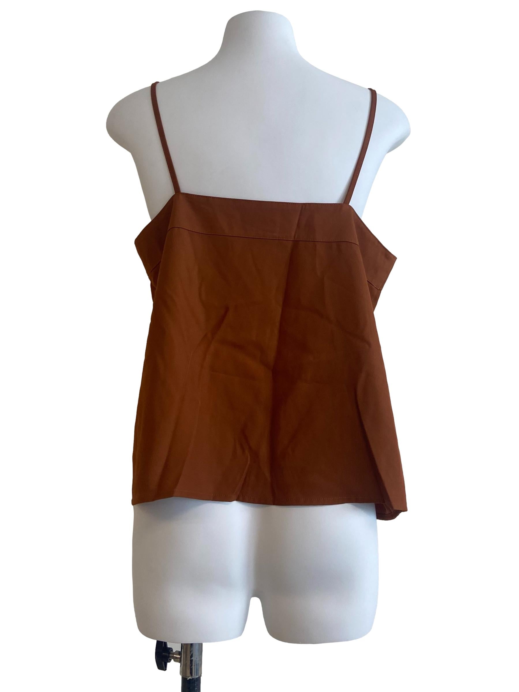 Tawny Brown Spaghetti Straps Twill Top