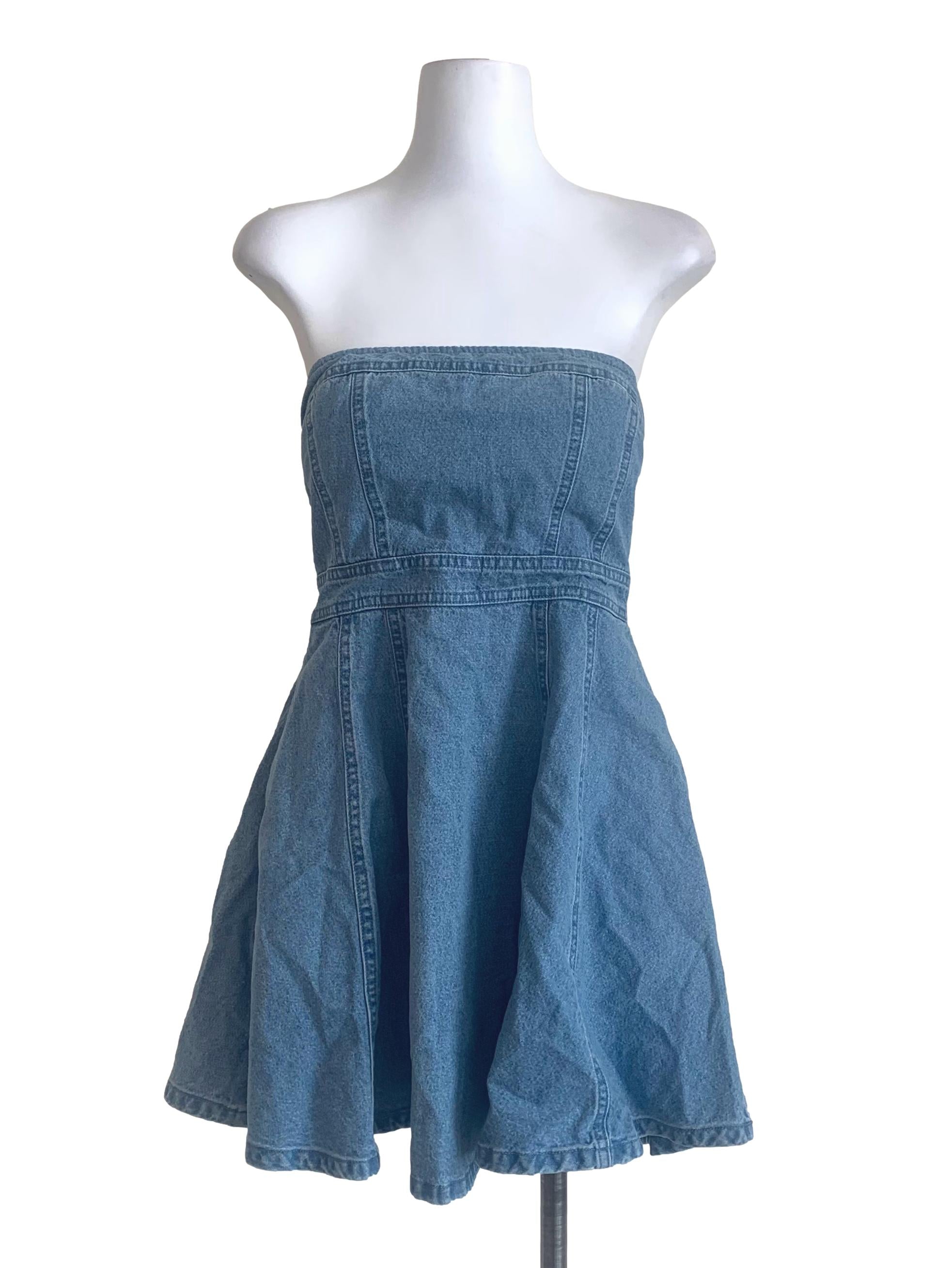 Stone Blue Strapless Denim Dress