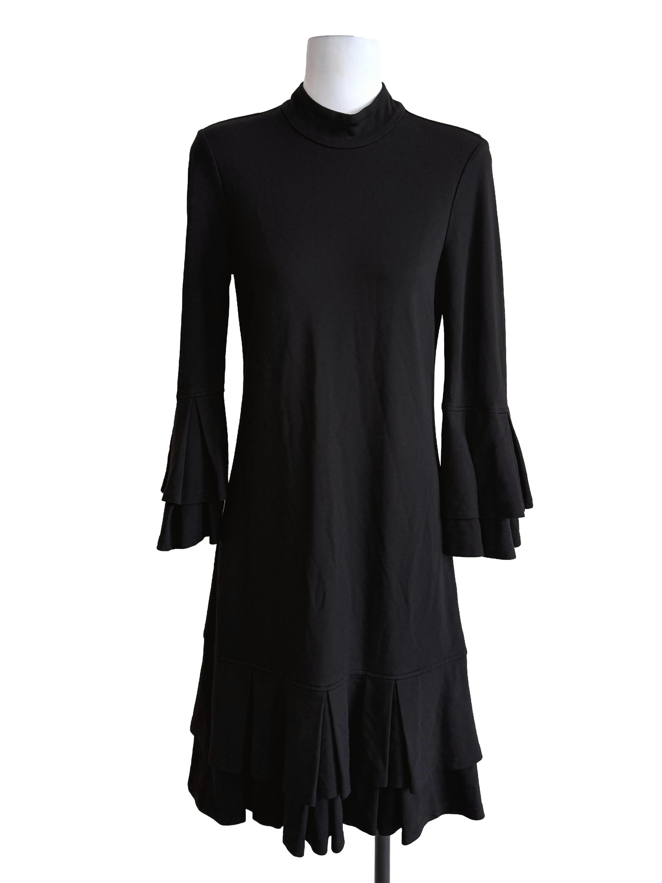 Black Long Sleeves Drop Waist Dress