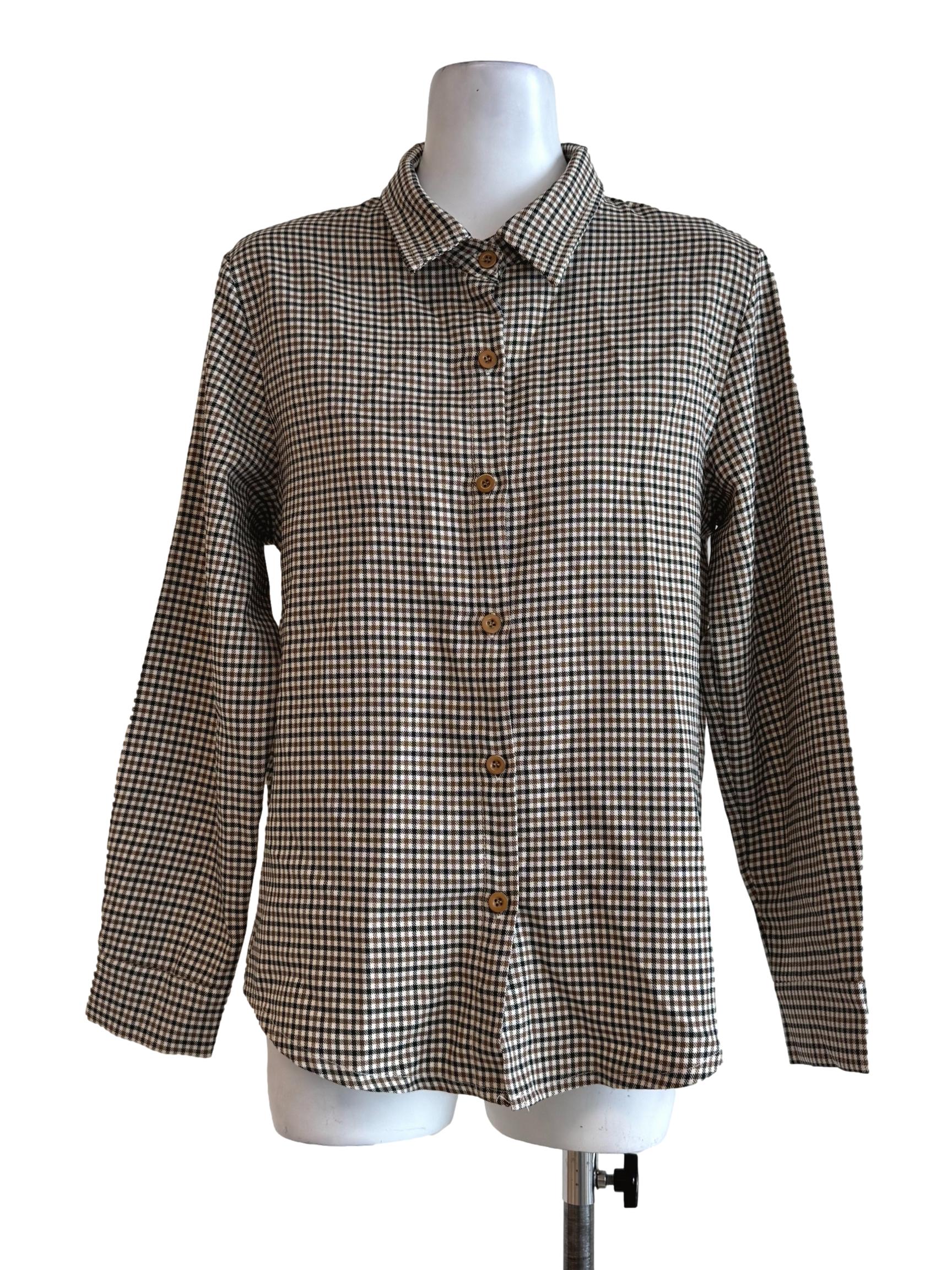 Brown Gingham Long Sleeve Blouse