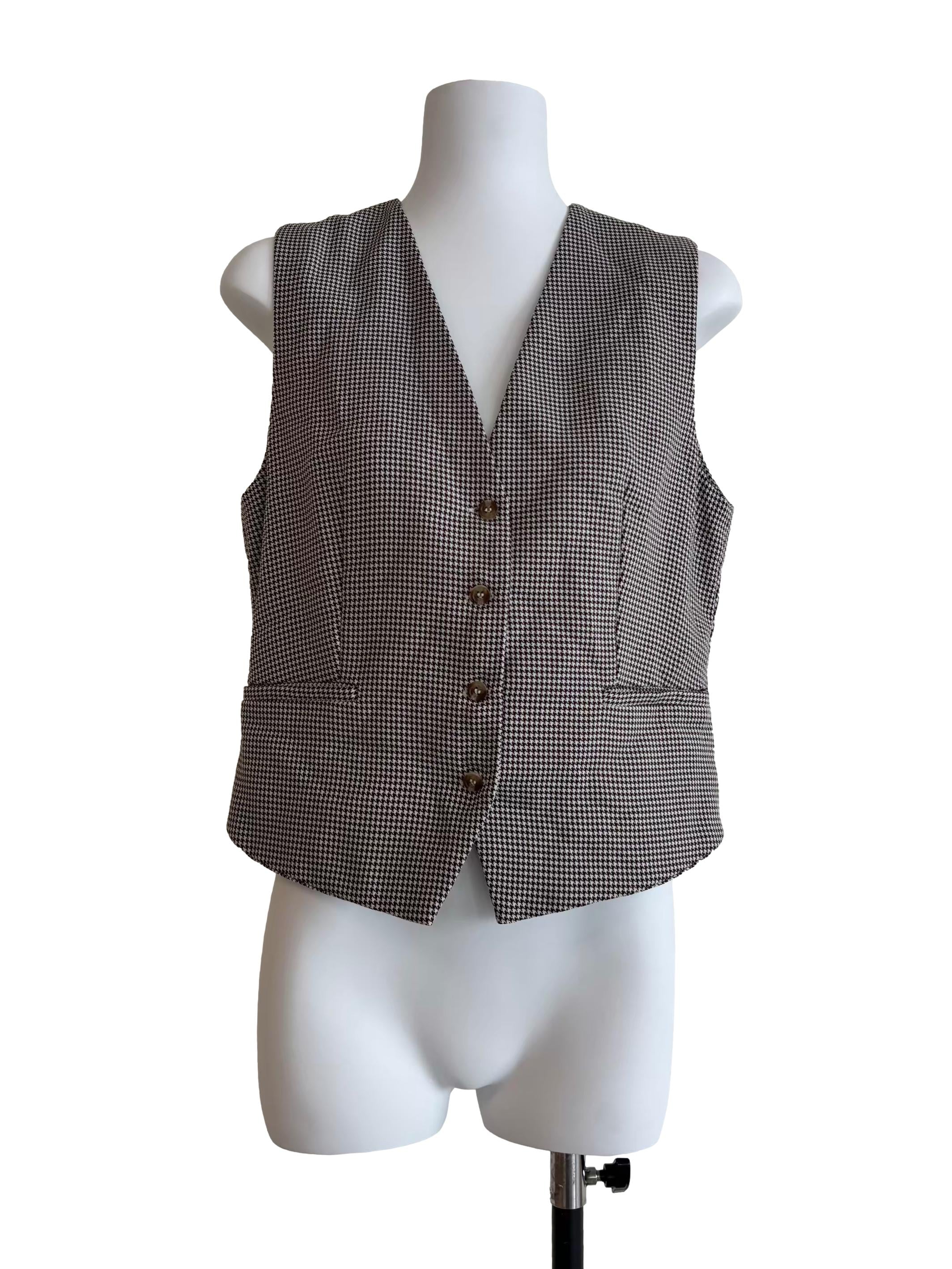 Buff Brown Houndstooth Vest Top