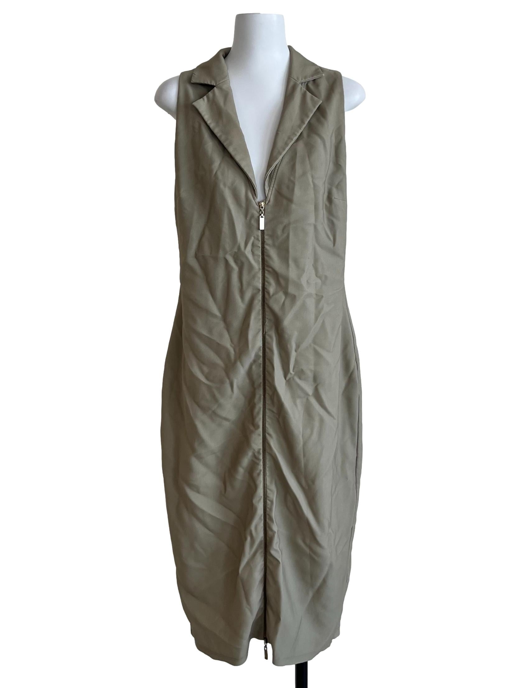 Olive Green V-Neck Sleeveless Sheath Dress
