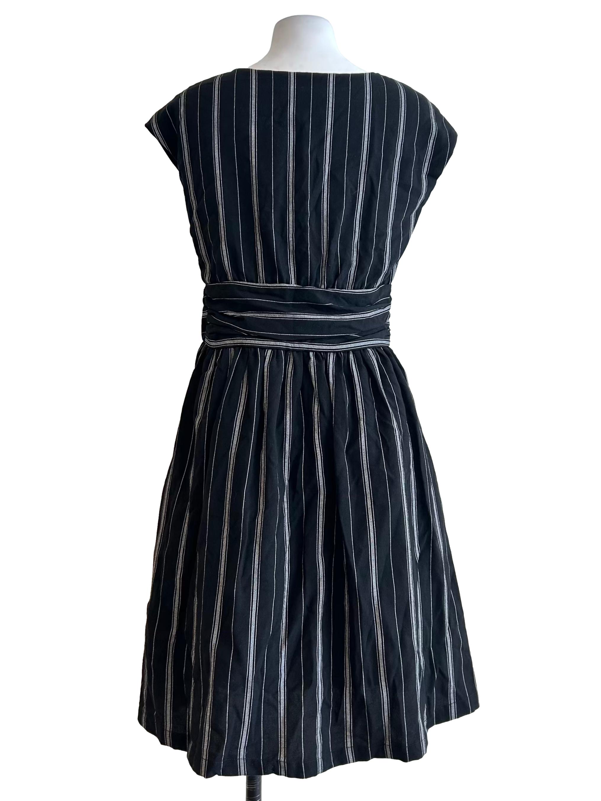 Black Vertical Striped Wrap Dress