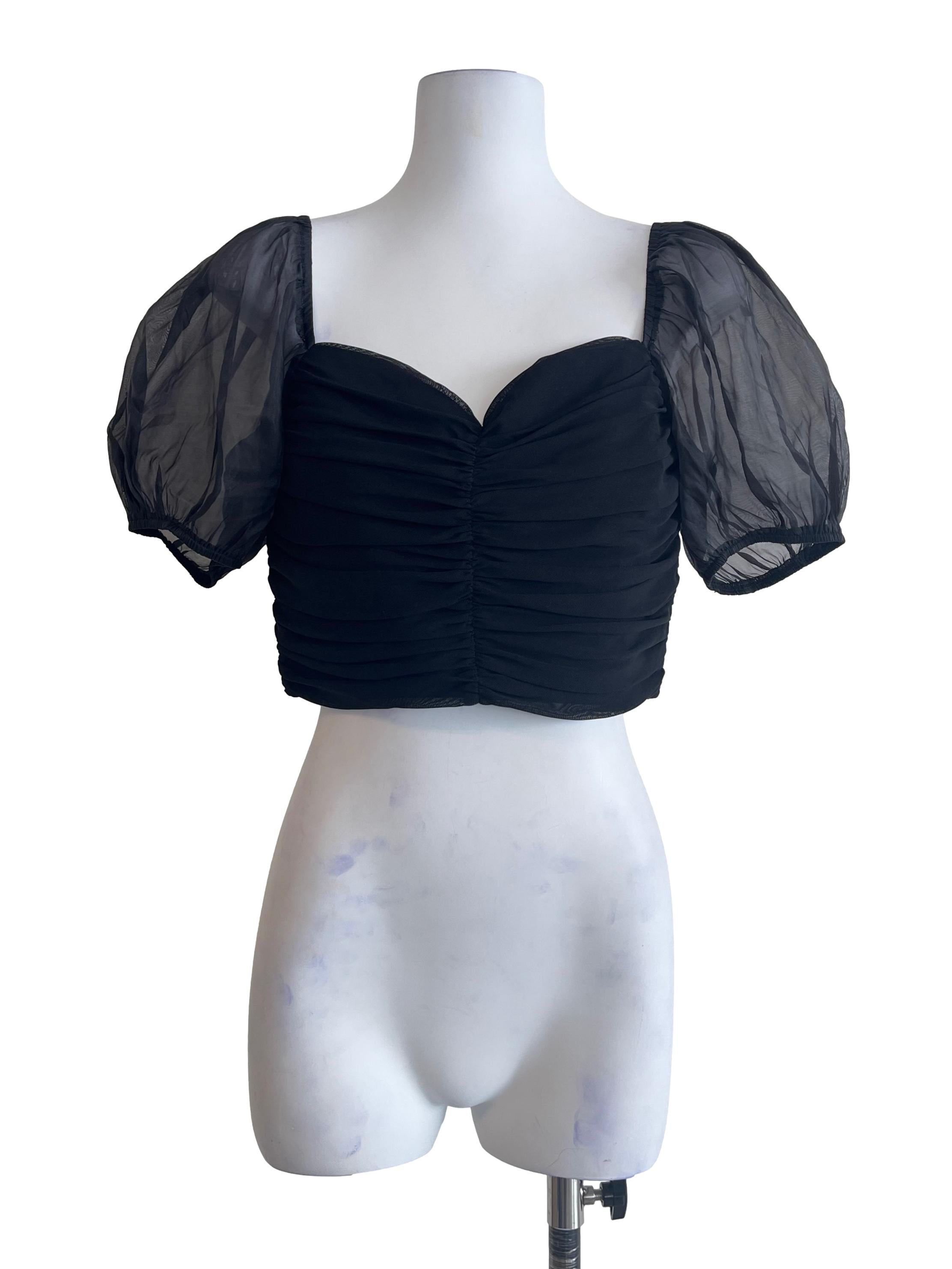Pitch Black Sweetheart Puff Sleeve Top