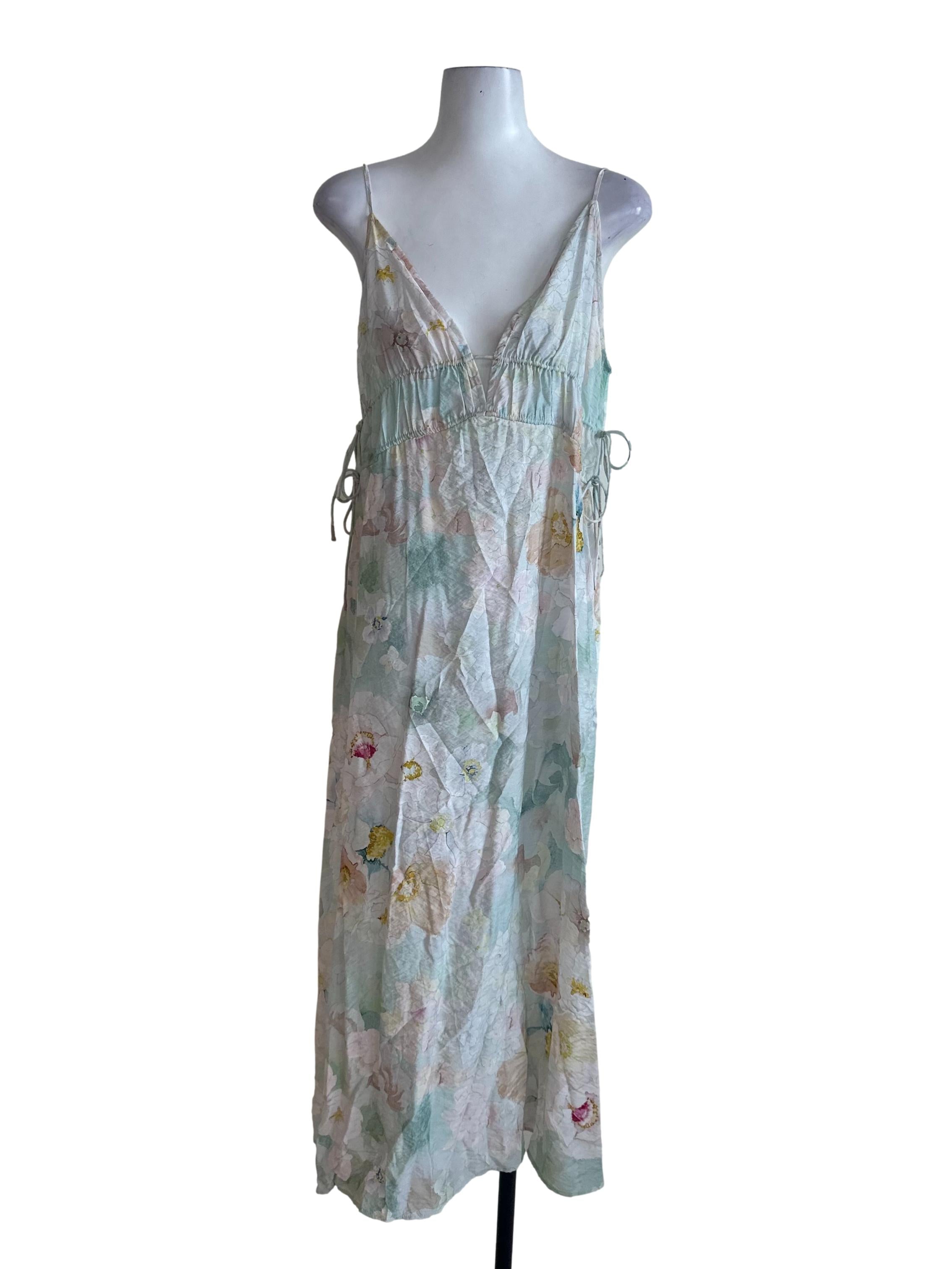 Pastel Green Floral V Neck Dress