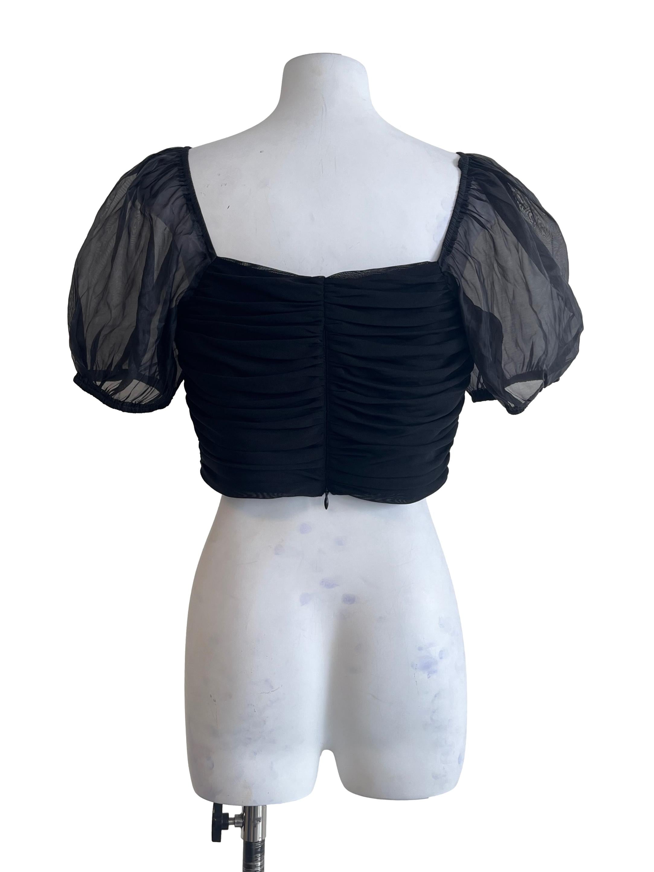 Pitch Black Sweetheart Puff Sleeve Top