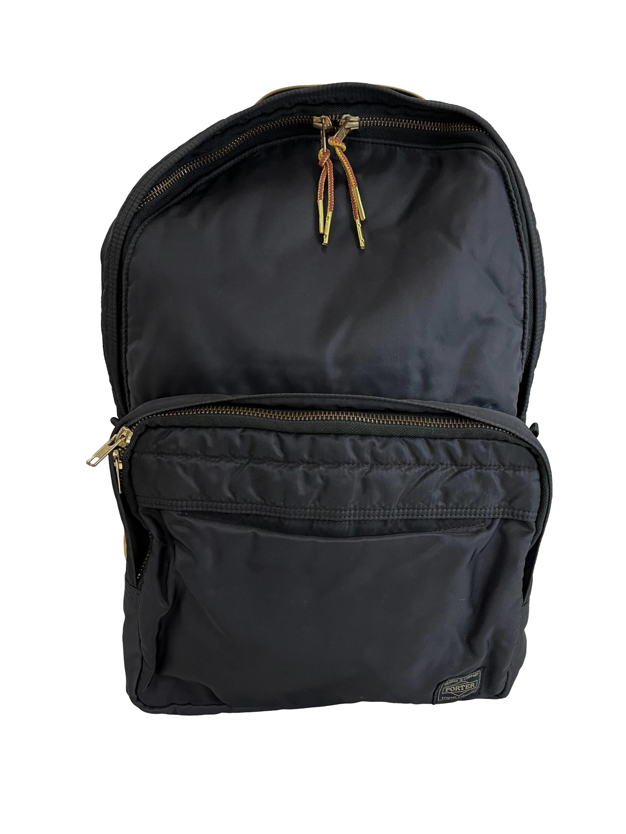 Black Nylon Leather Detail Backpack