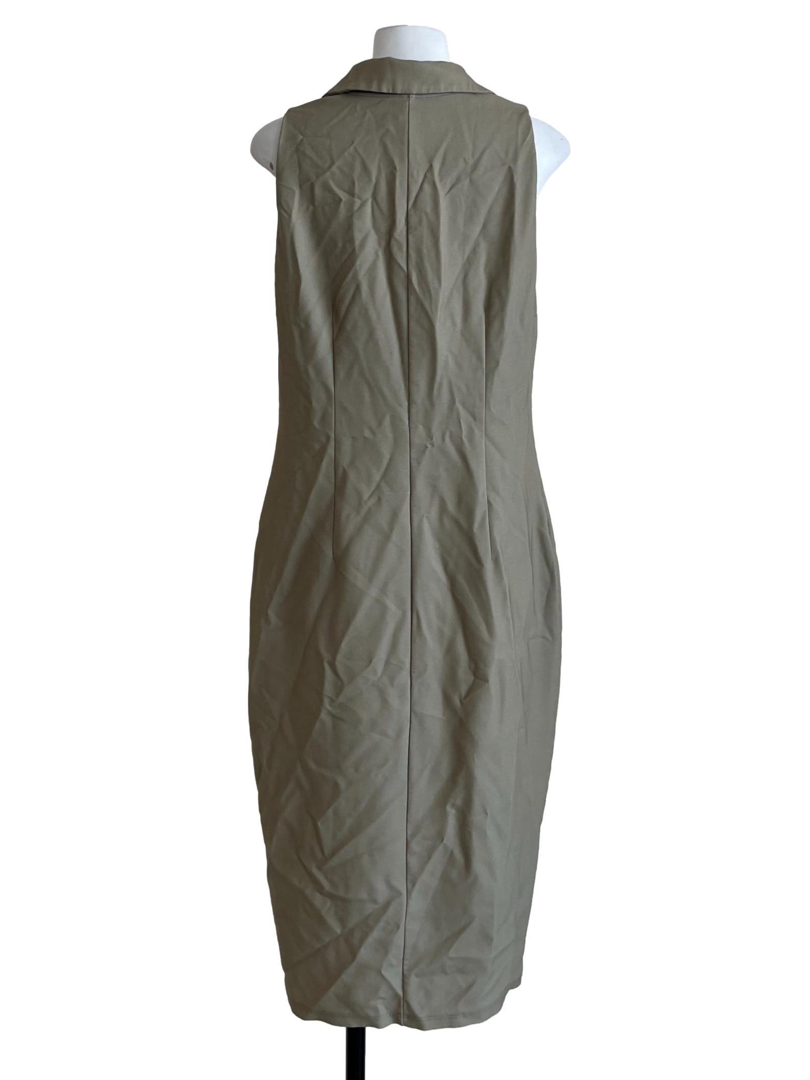 Olive Green V-Neck Sleeveless Sheath Dress