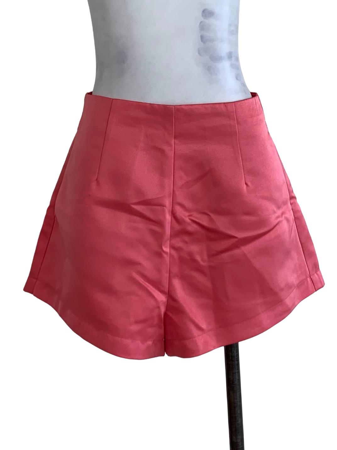 Fuscia Pink Plain High-Waisted Shorts