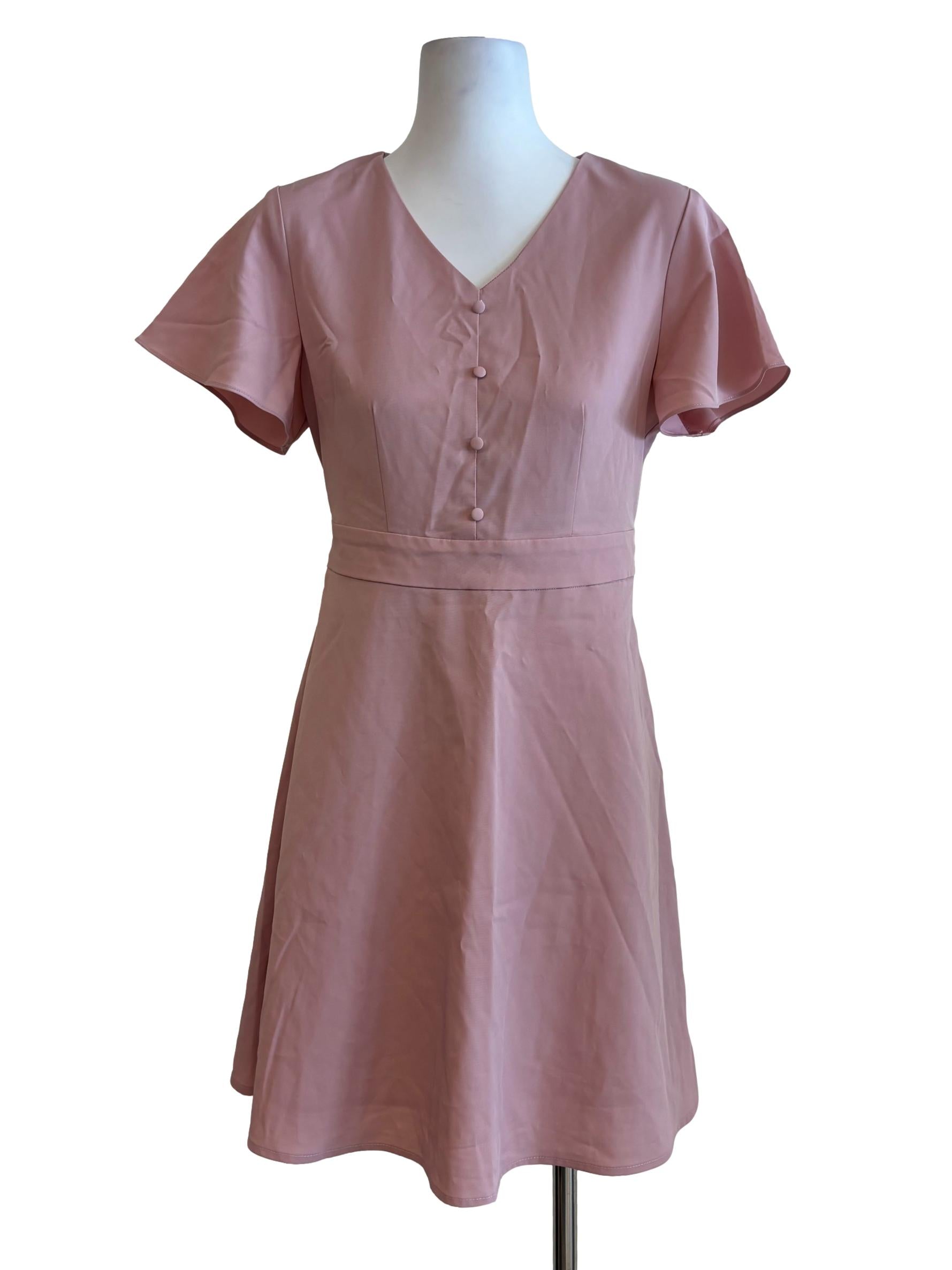 Melon Pink Short Sleeve A-Line Dress