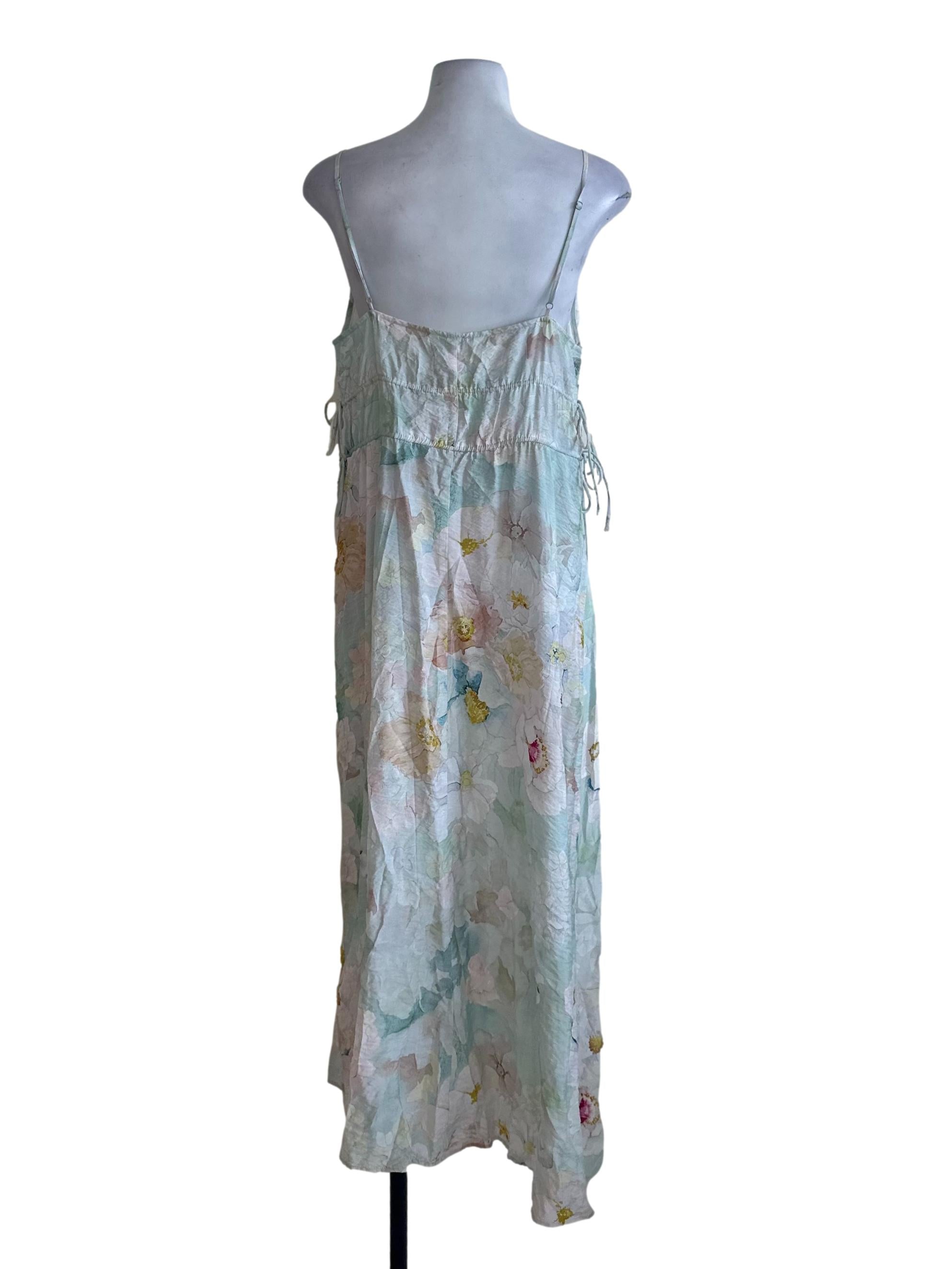 Pastel Green Floral V Neck Dress