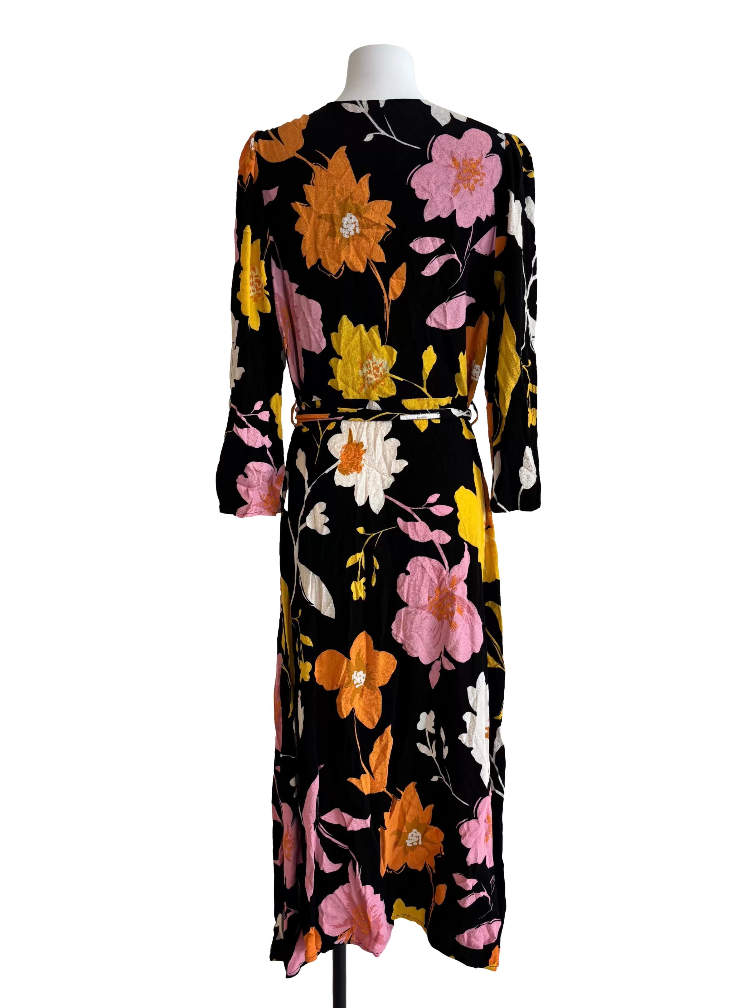 Rich Black Multicolor Floral Midi Dress