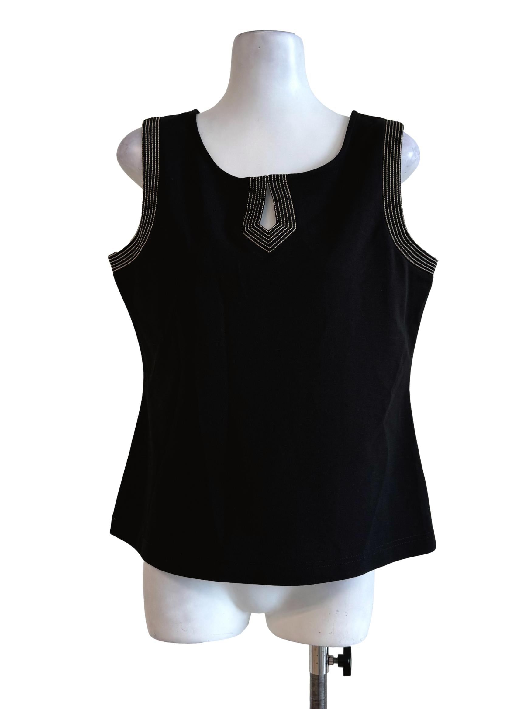 Ink Black Nude Stitches Round Neck Top