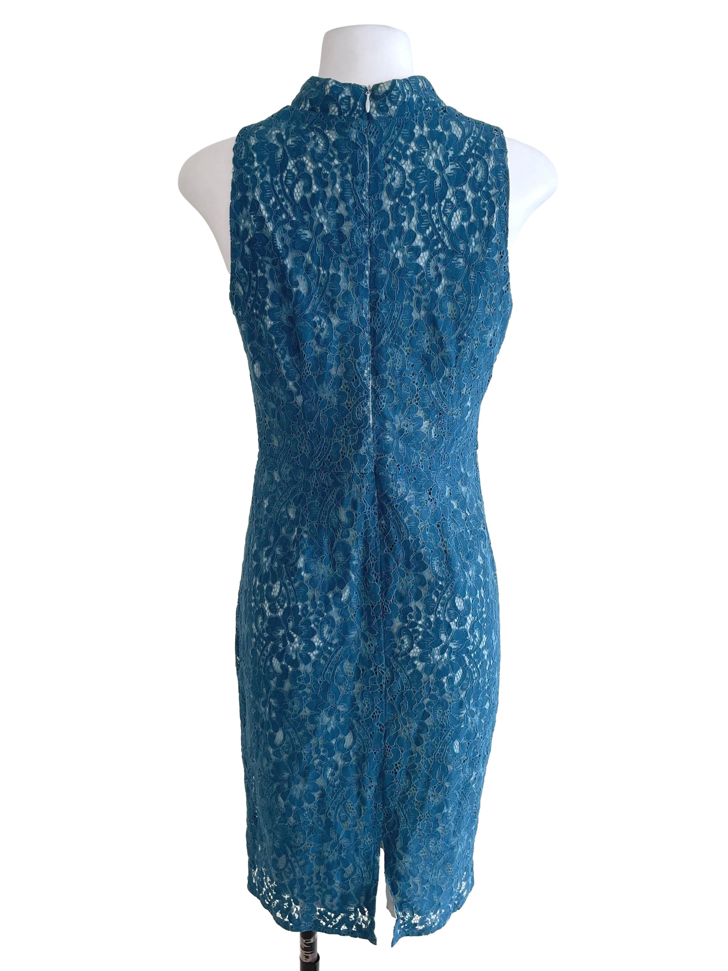 Ocean Blue Lace Cheongsam Dress