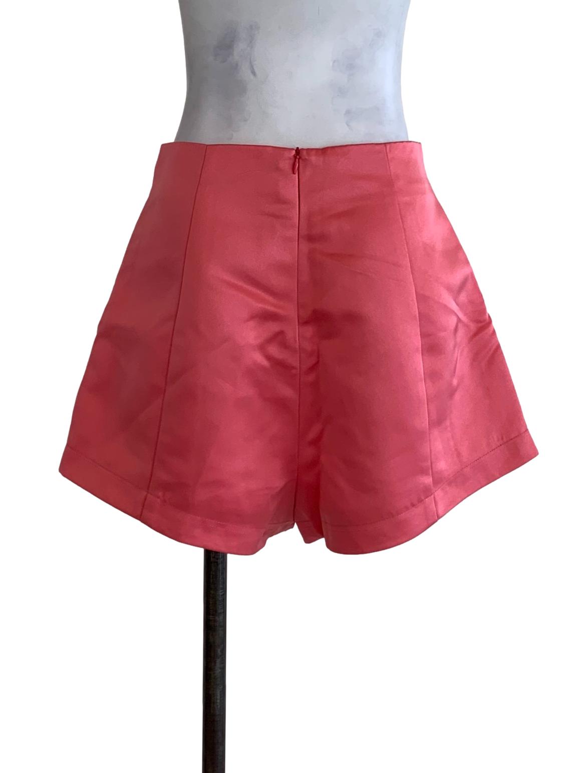 Fuscia Pink Plain High-Waisted Shorts