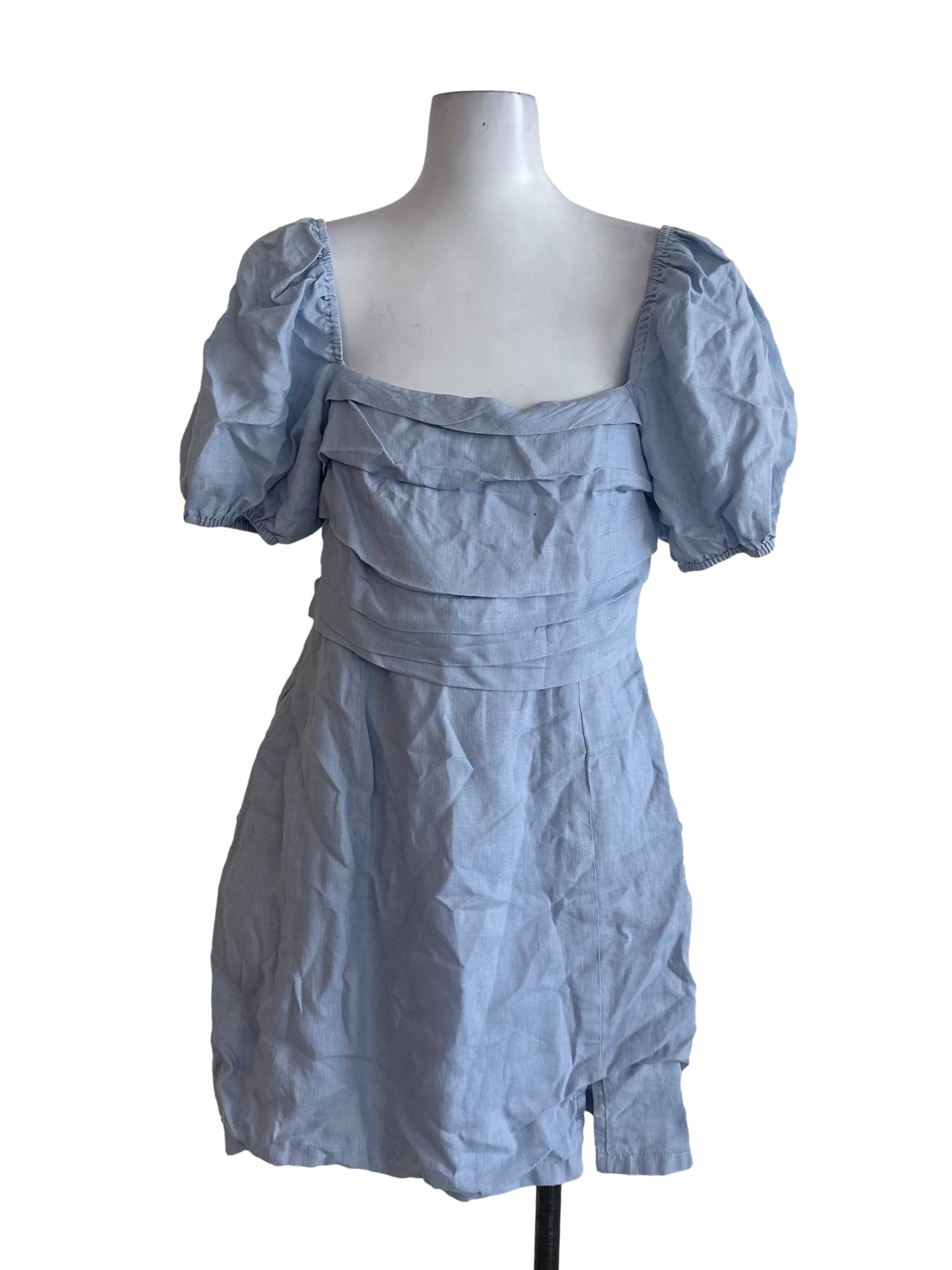 Violet Blue Pleated Square Neck Dress