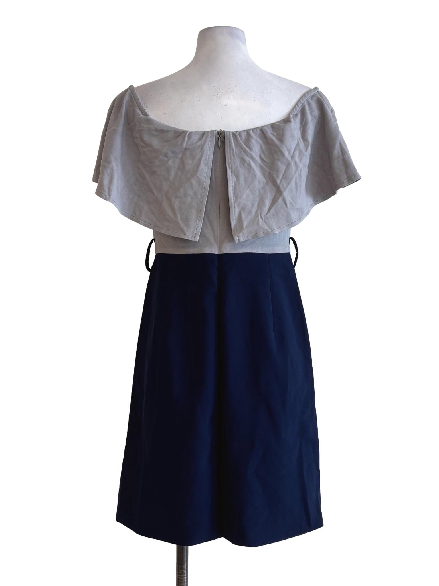 Silver Grey Off Shoulder Navy Blue Dress
