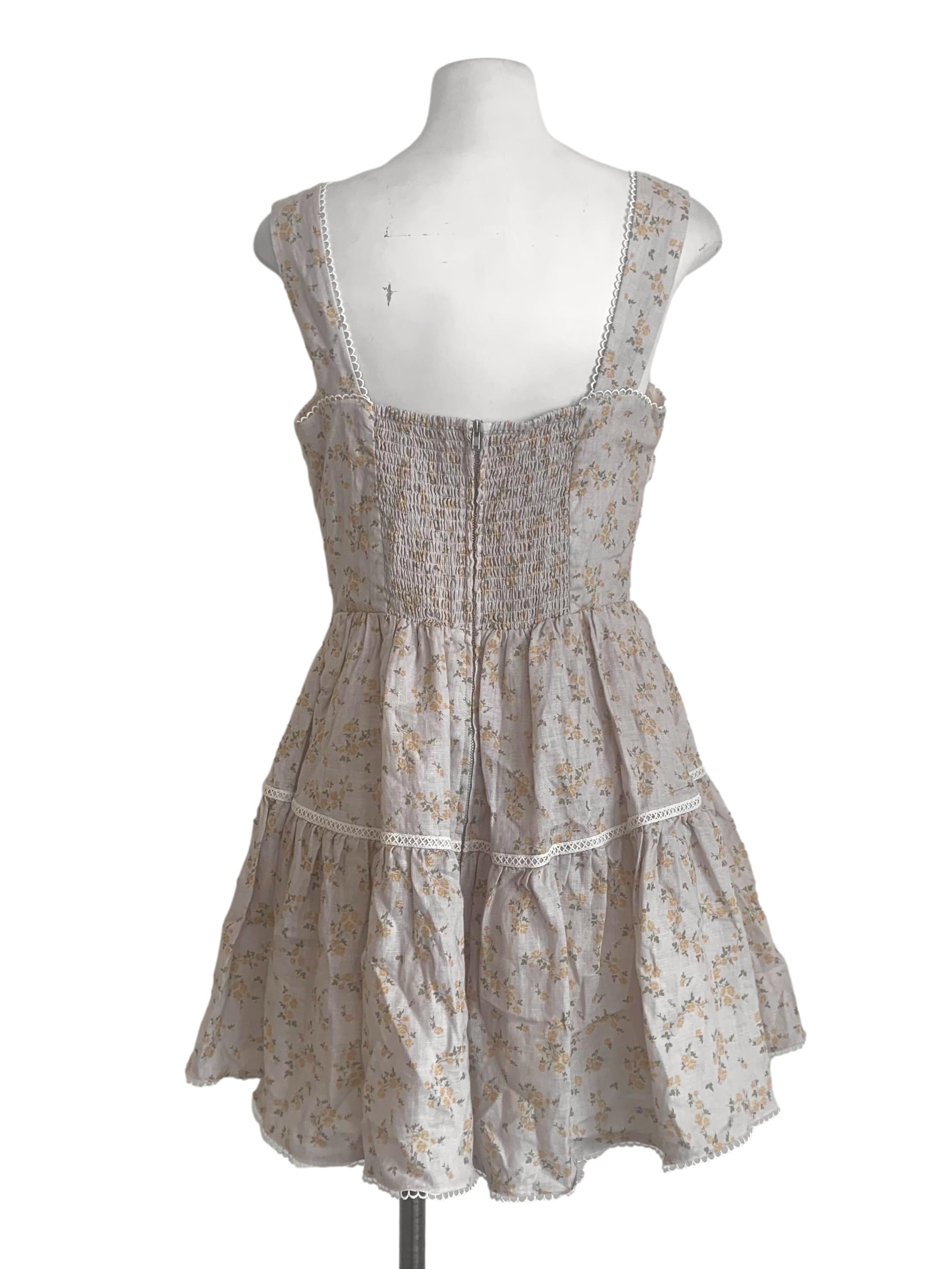 Oat Beige Floral Pattern Dress