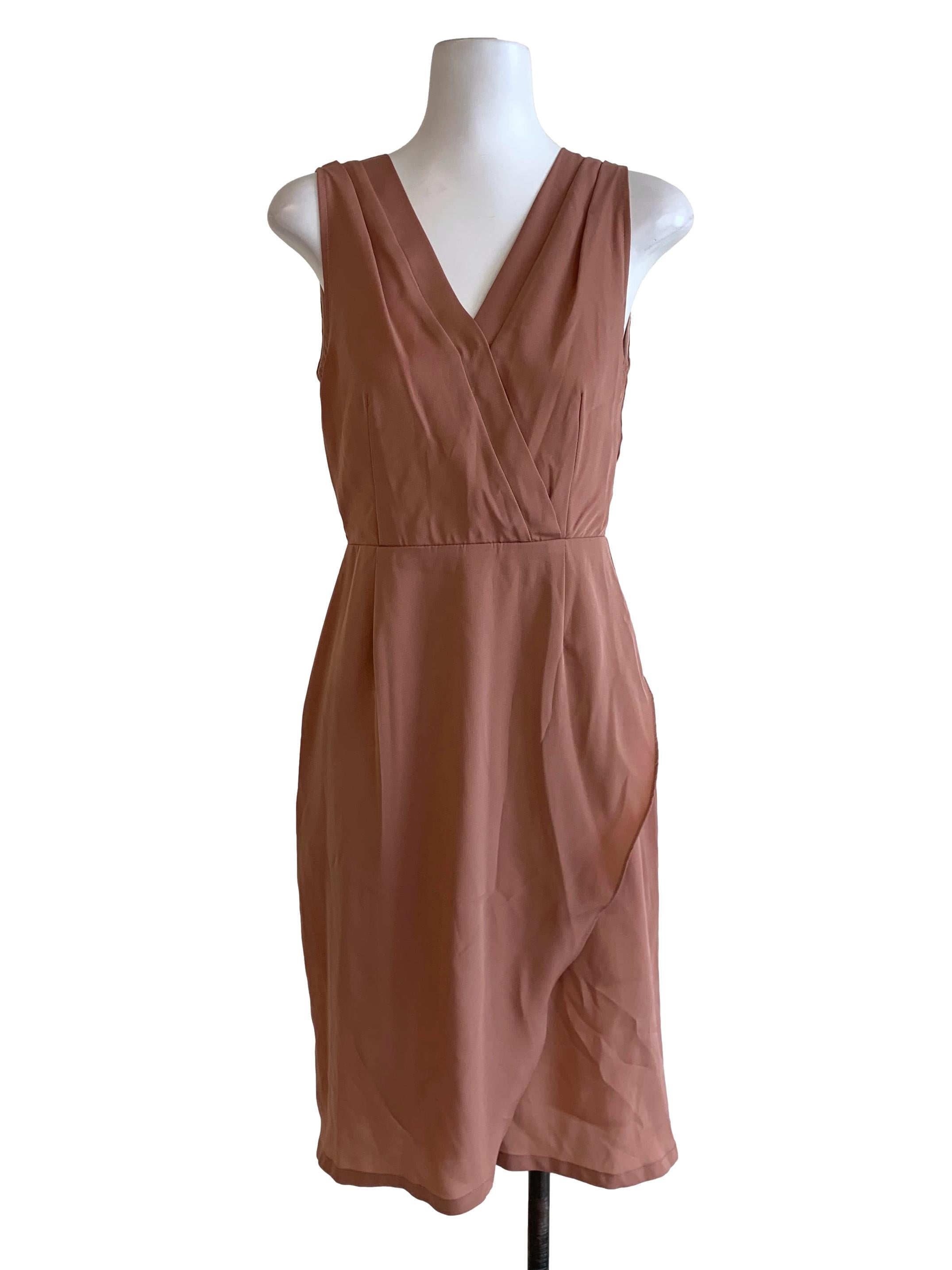 Peach V Neck Overlap Dress