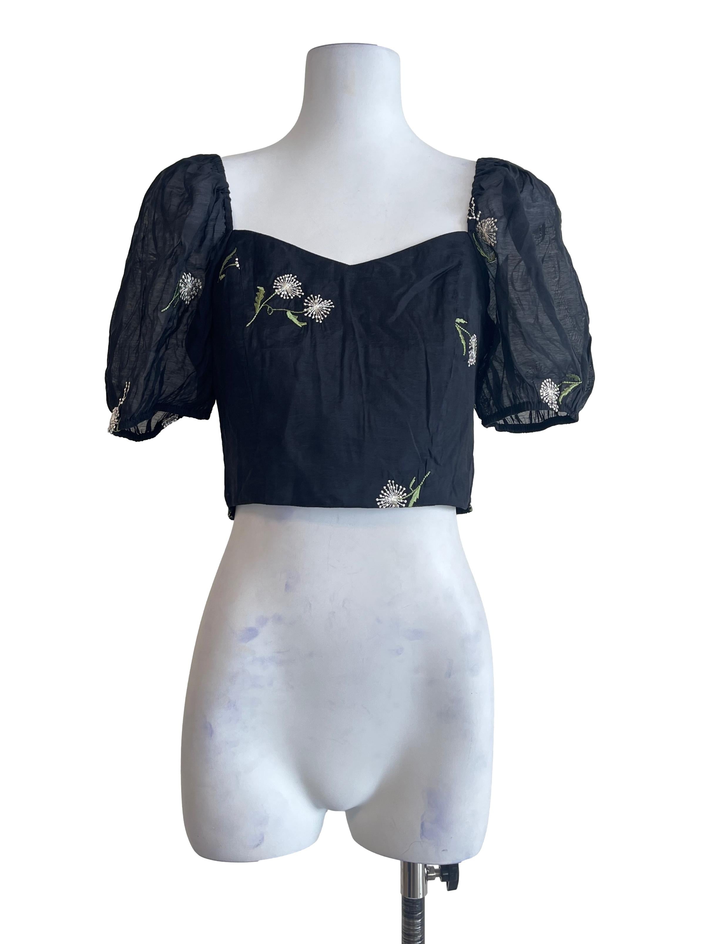 Ink Black Sweetheart Puff Sleeve Top