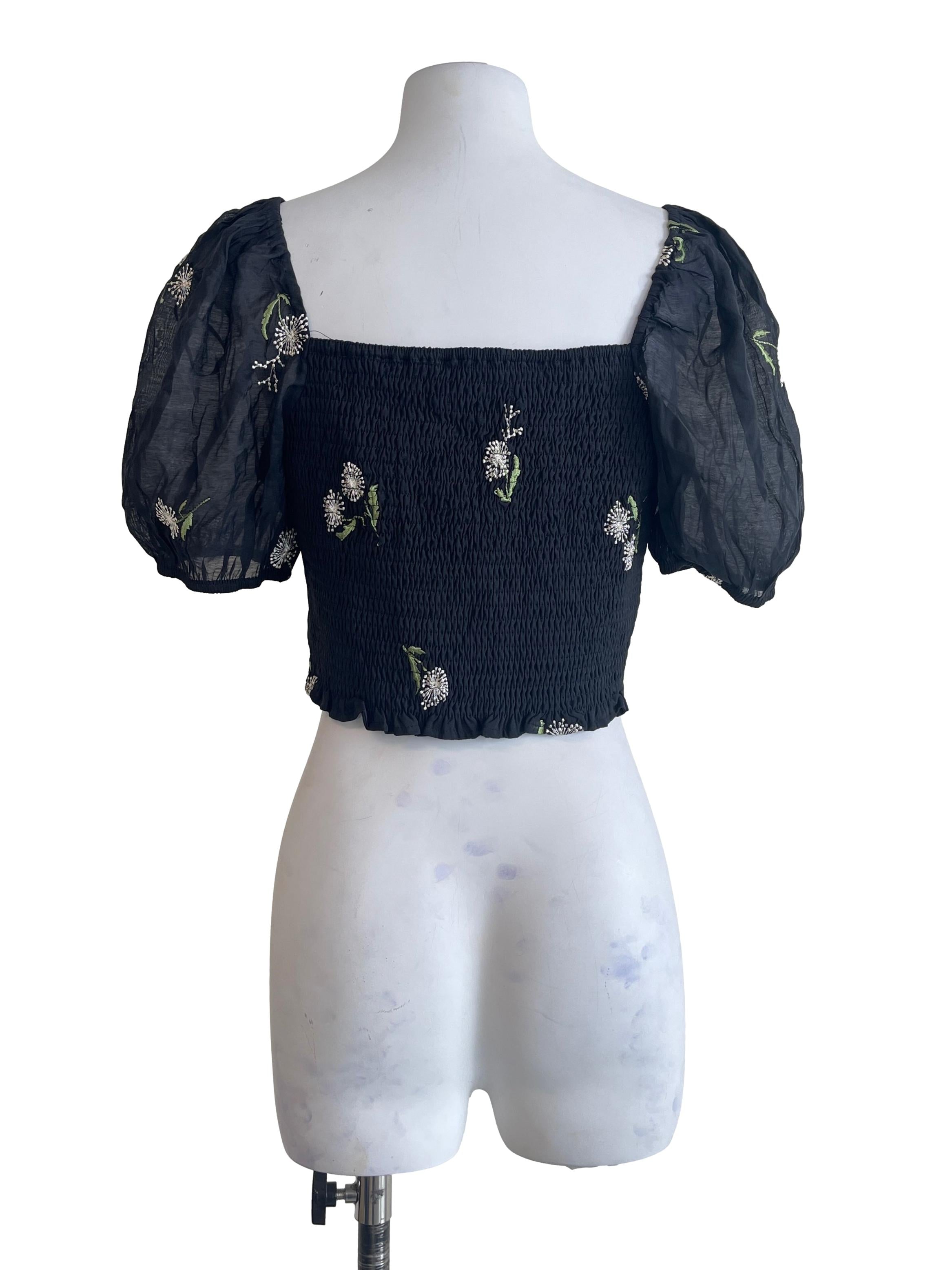 Ink Black Sweetheart Puff Sleeve Top