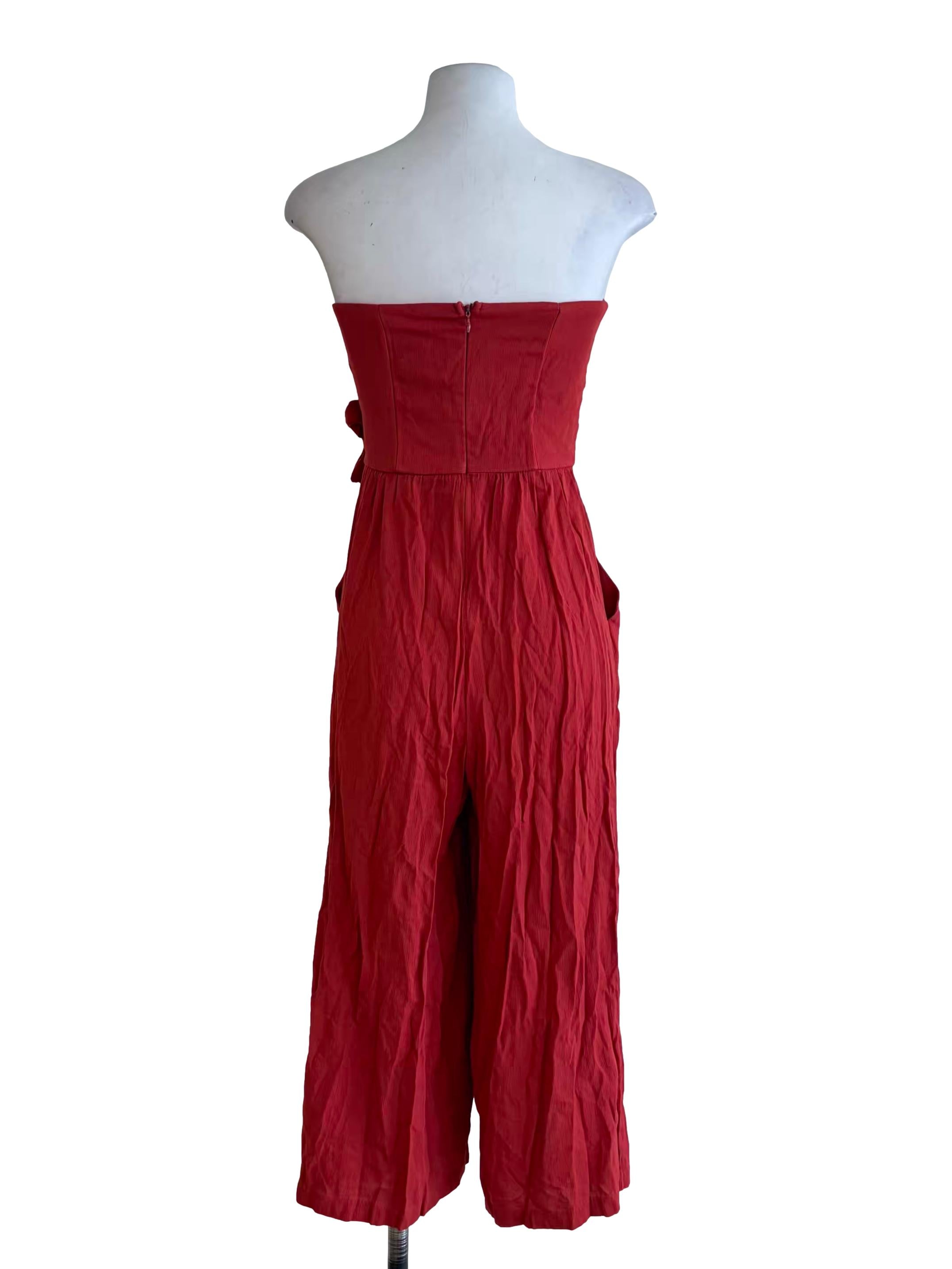 Crimson Red Wrap Strapless Jumpsuit