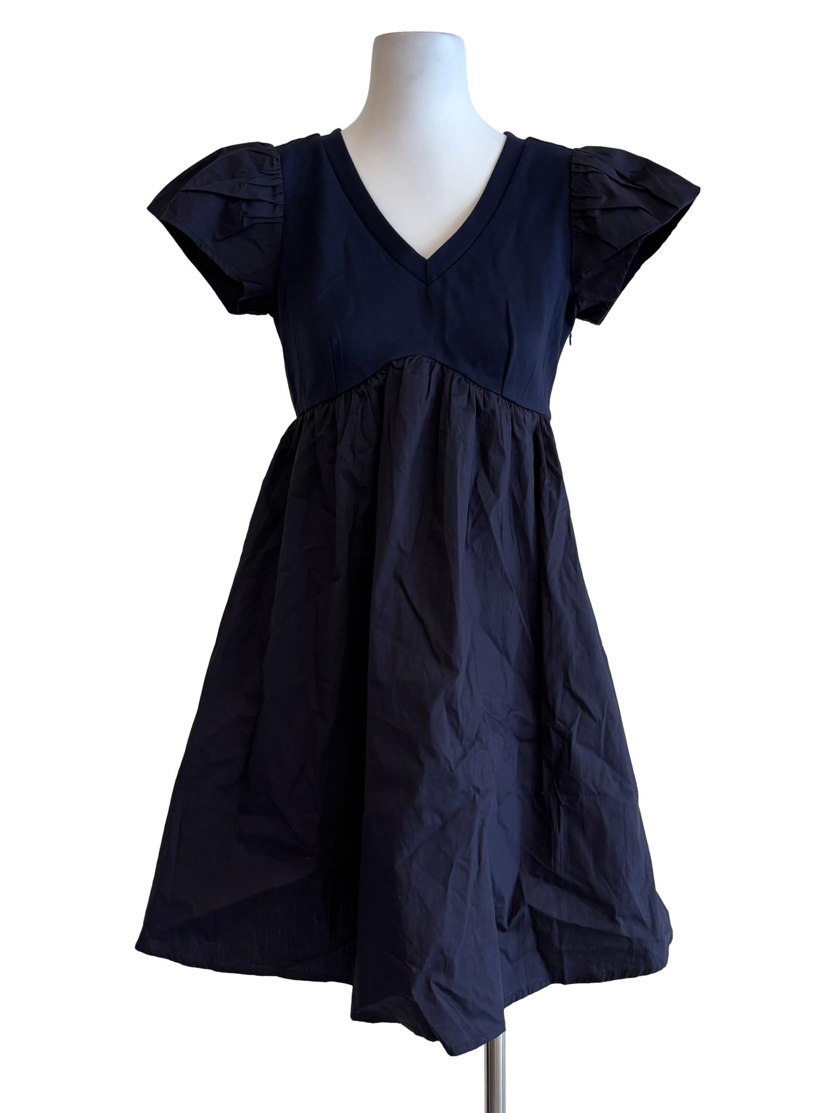 Navy Blue V-Neck Cotton Dress