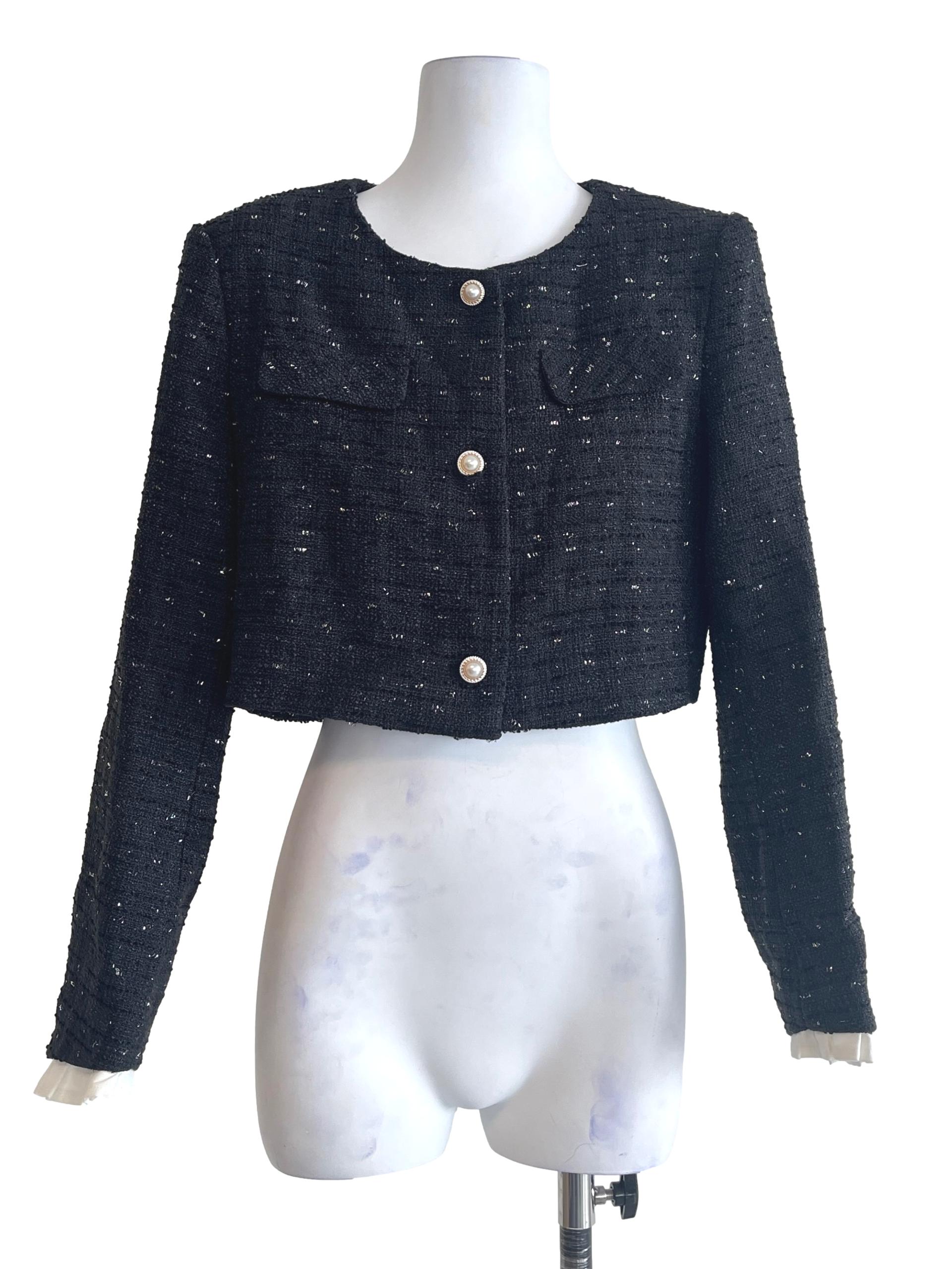 Pitch Black Tweed Blazer