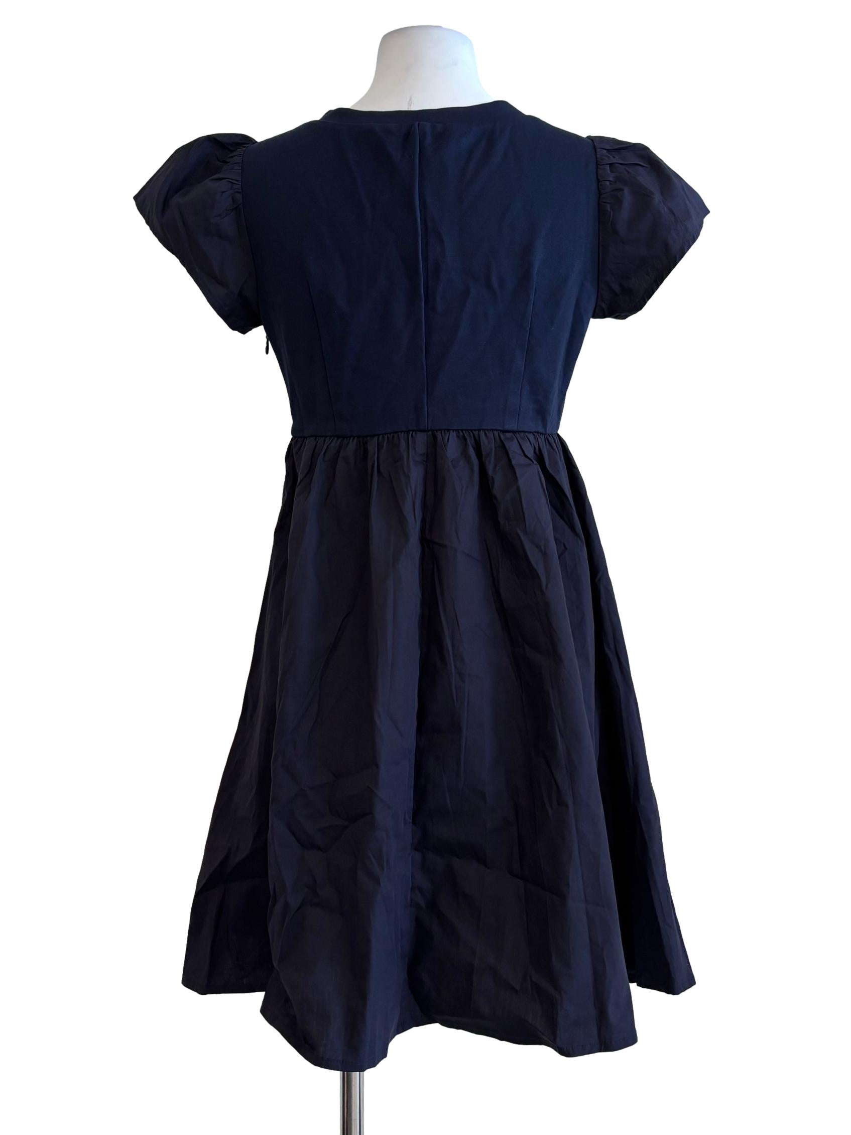 Navy Blue V-Neck Cotton Dress