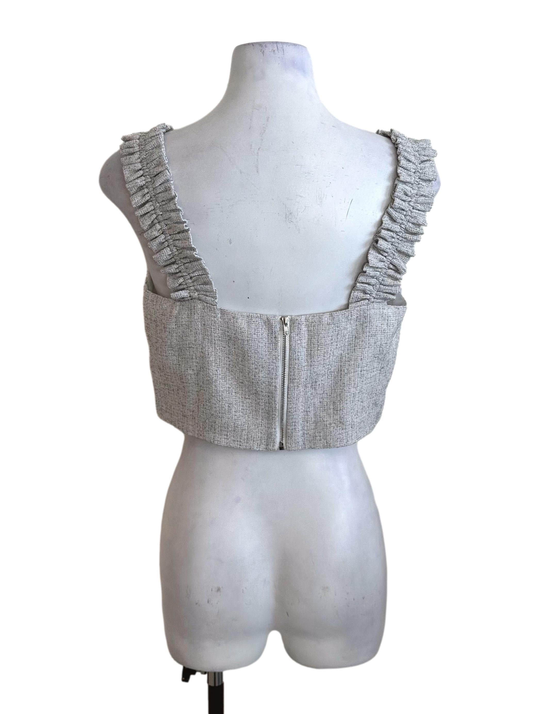 Ash Grey Ruched Strap V Neck Textured Top