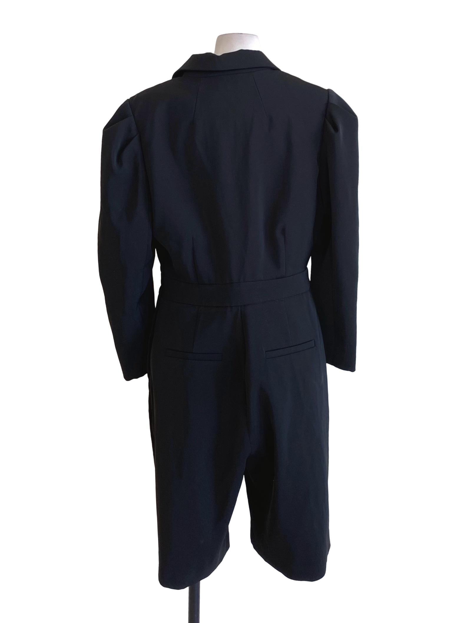 Matte Black Collared Double Closure Suit Romper