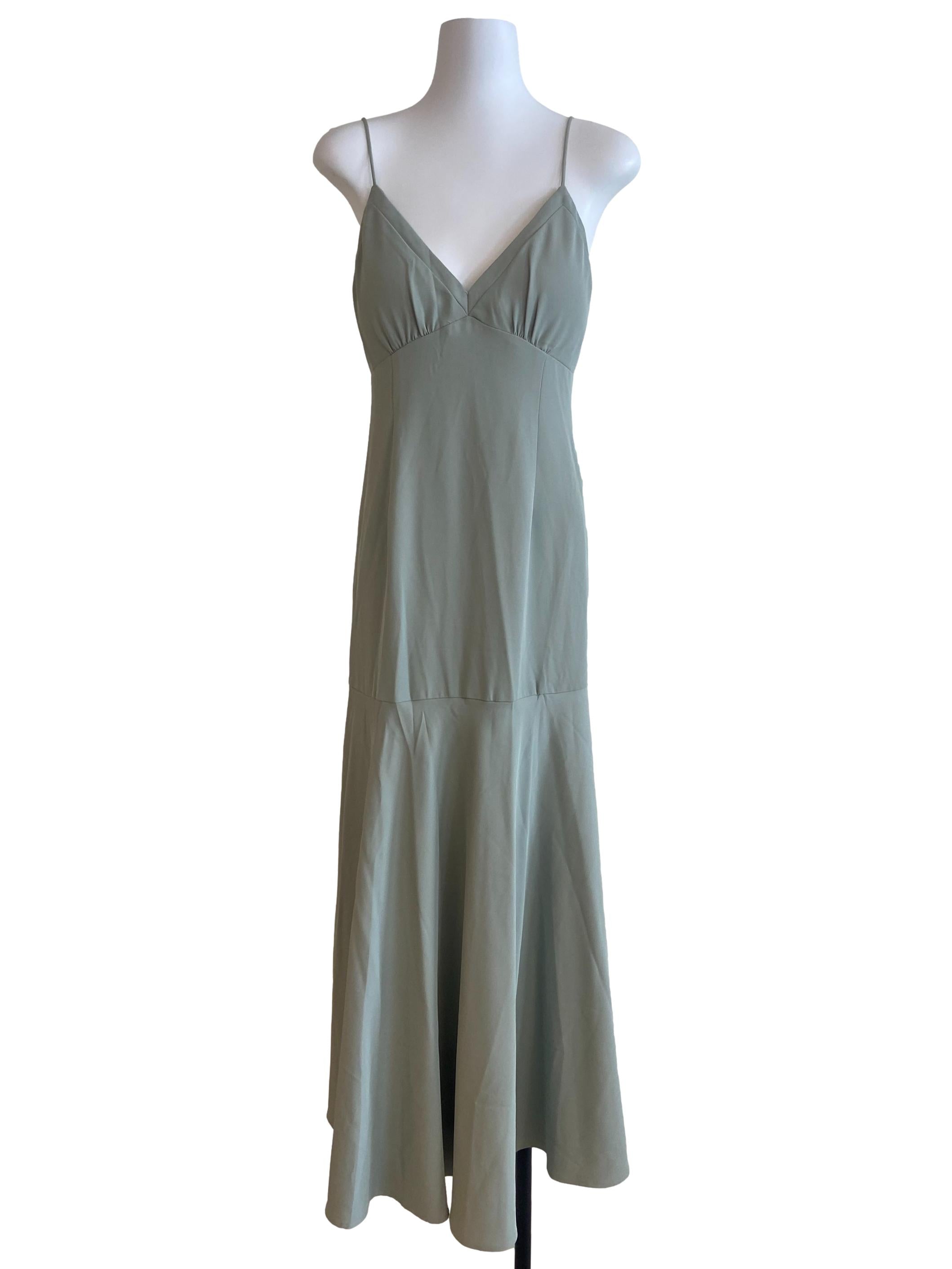 Mint Green Spaghetti Straps Twill Maxi Dress
