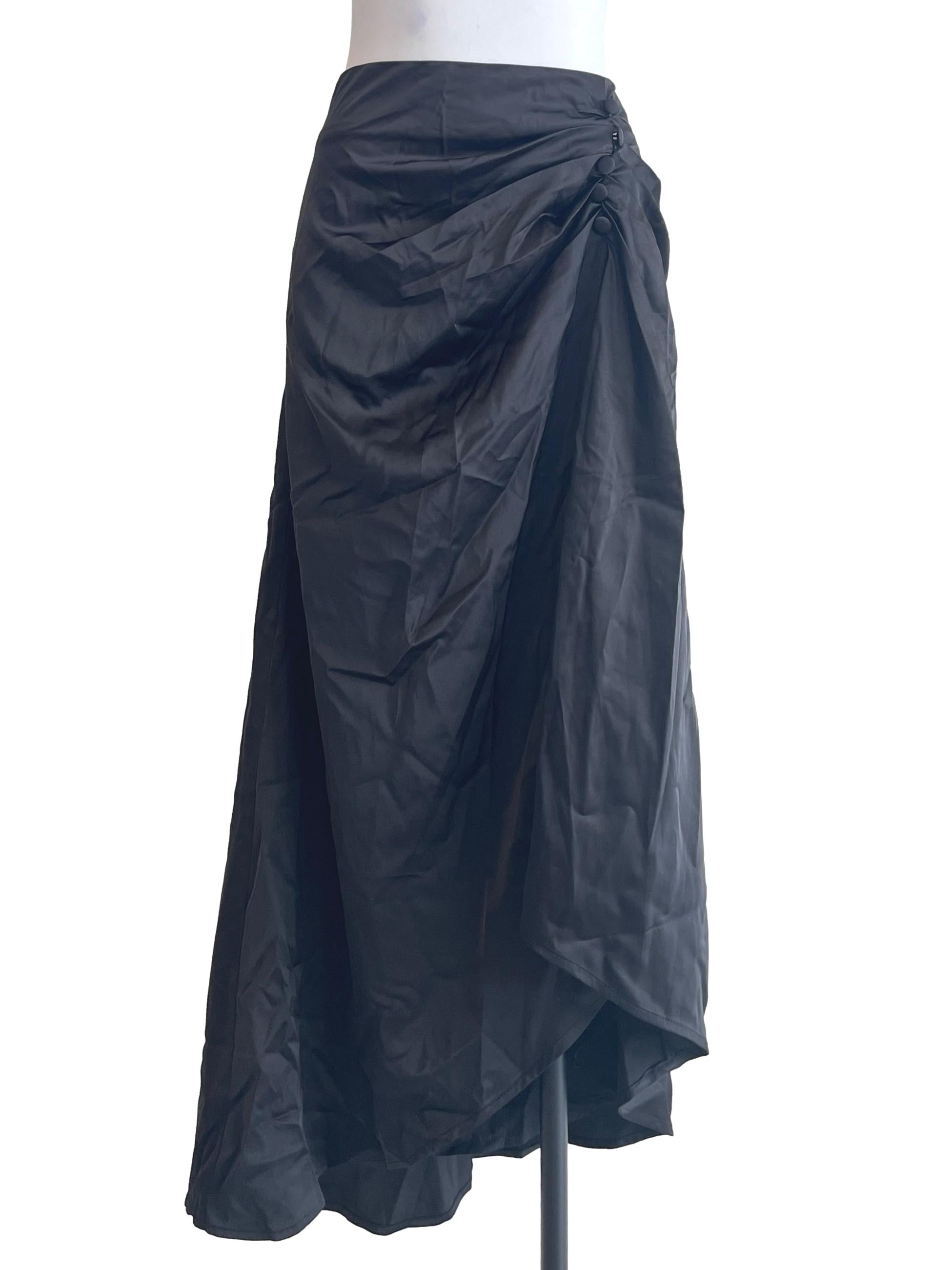 Ink Black Drapped A-Line Skirt