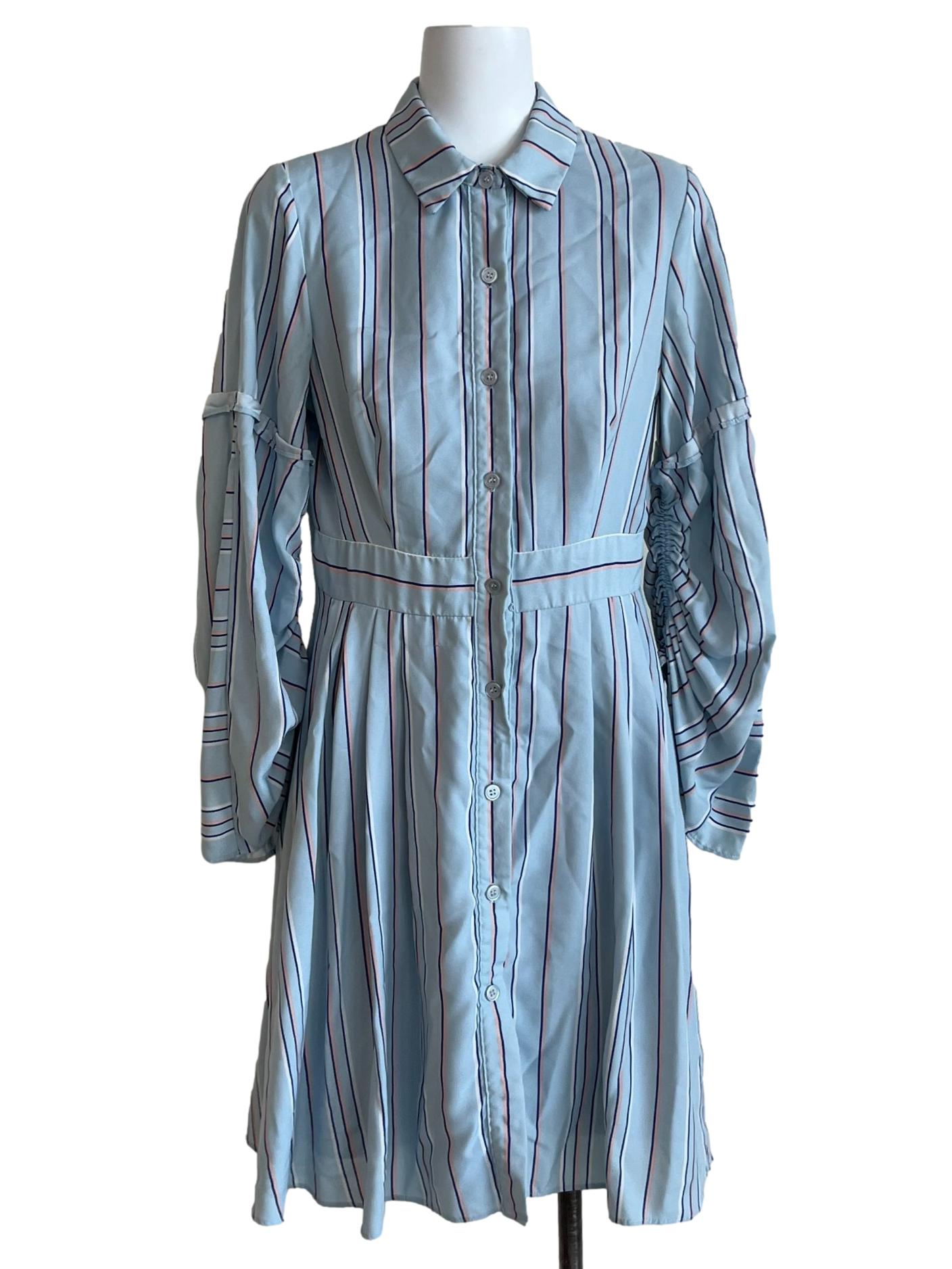 Light Blue Chalk Stripe Shirt Dress