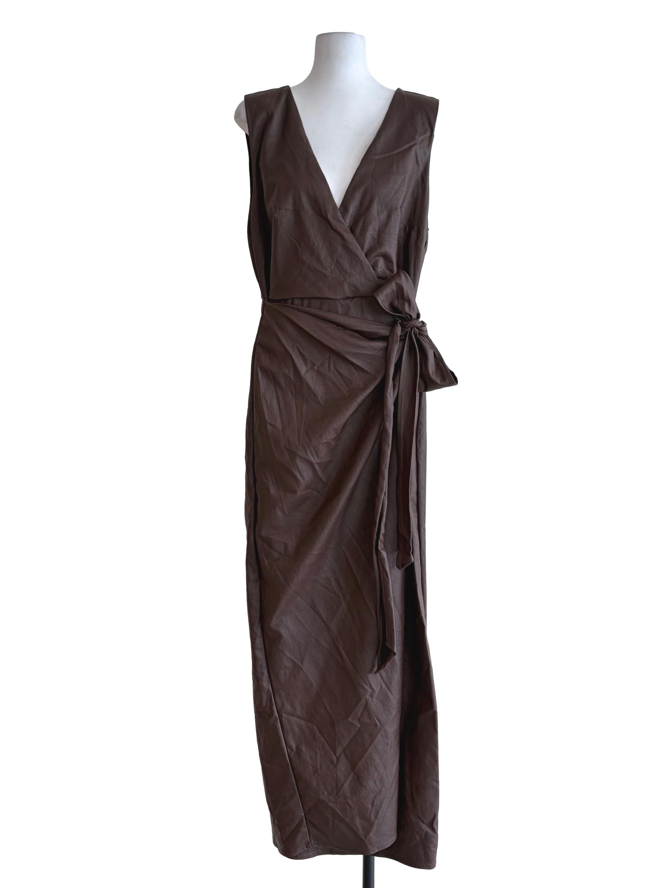 Cedar Brown Crossed Front Sleeveless Dress