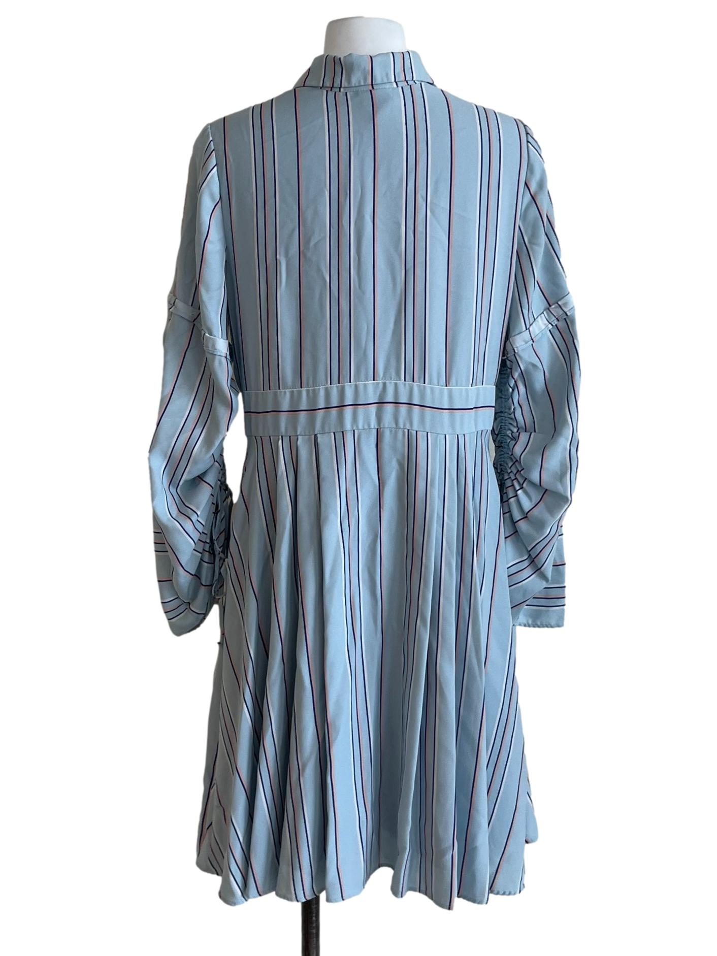 Light Blue Chalk Stripe Shirt Dress