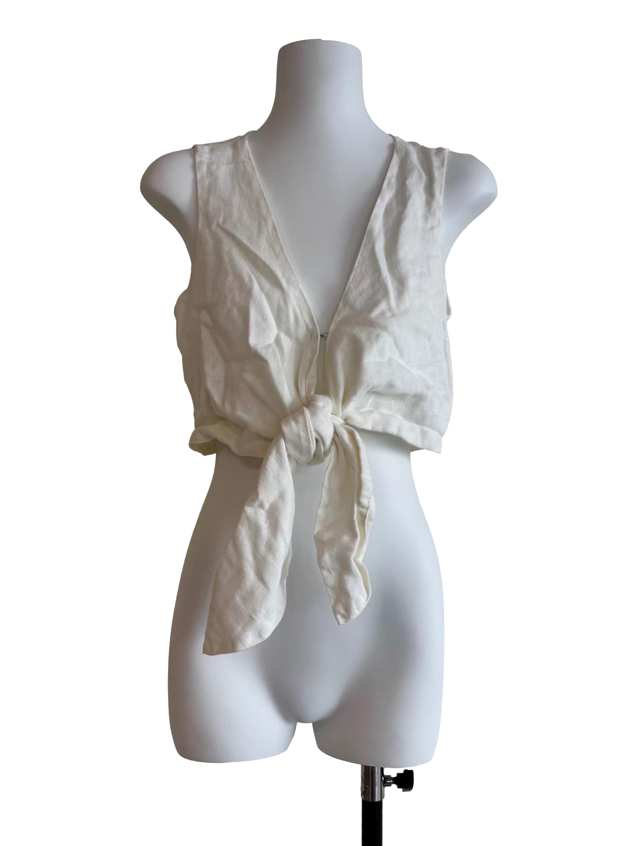 Alabaster White Front Tie Top