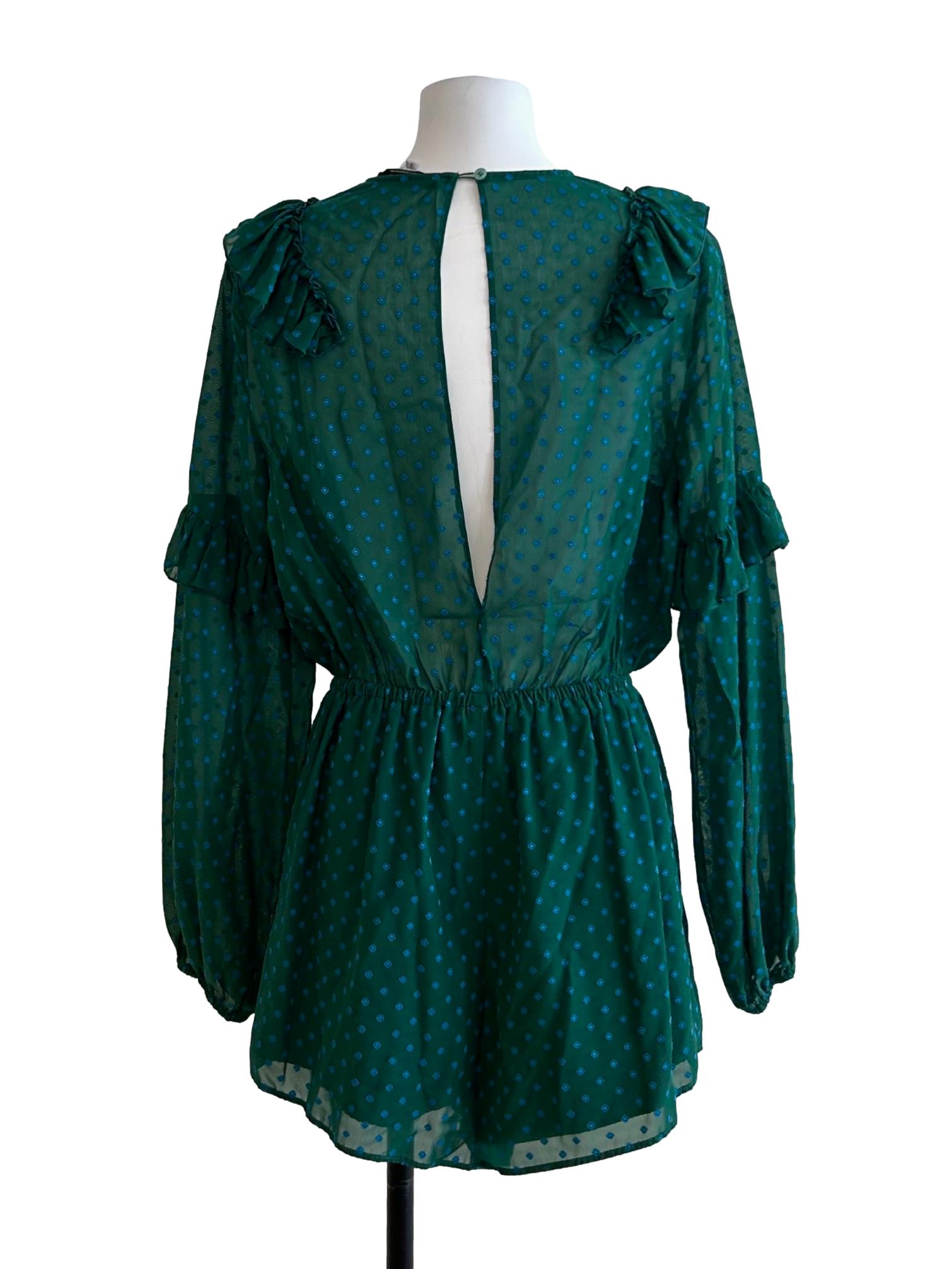 Pine Green And Blue Polka Dot Romper