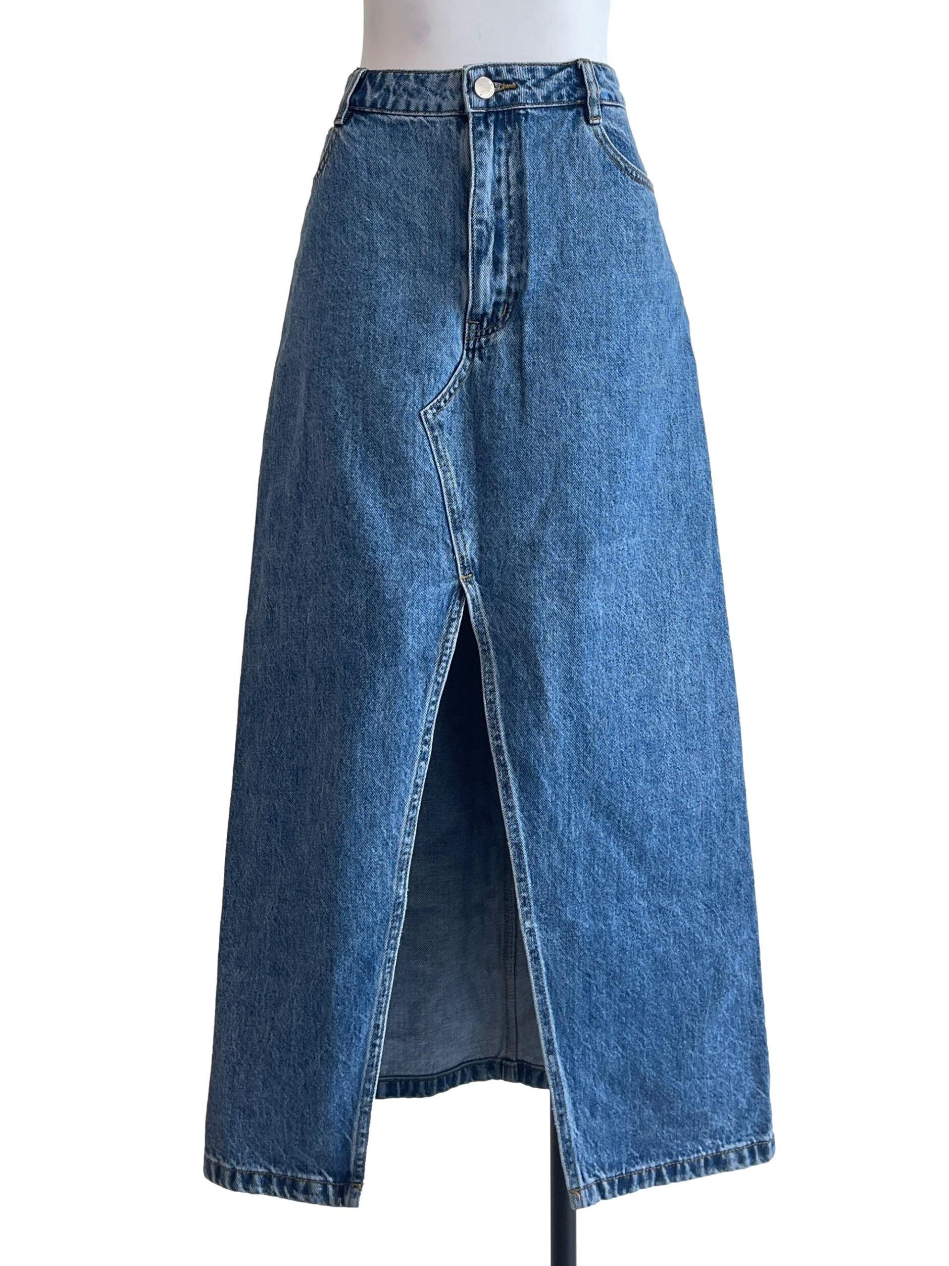 Washed Blue A-Line Denim Skirt