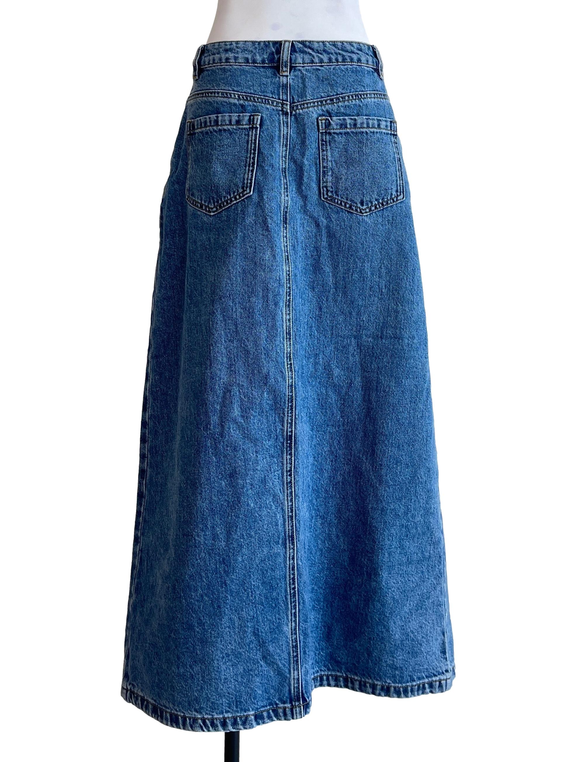 Washed Blue A-Line Denim Skirt