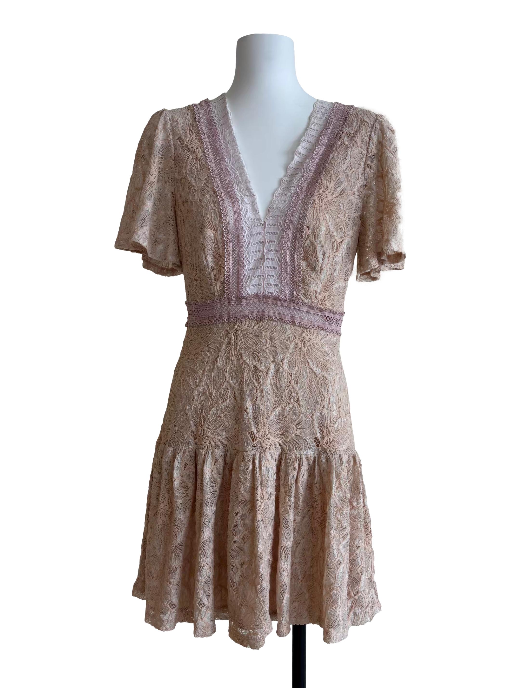 Nude Pink Flare Lace Dress
