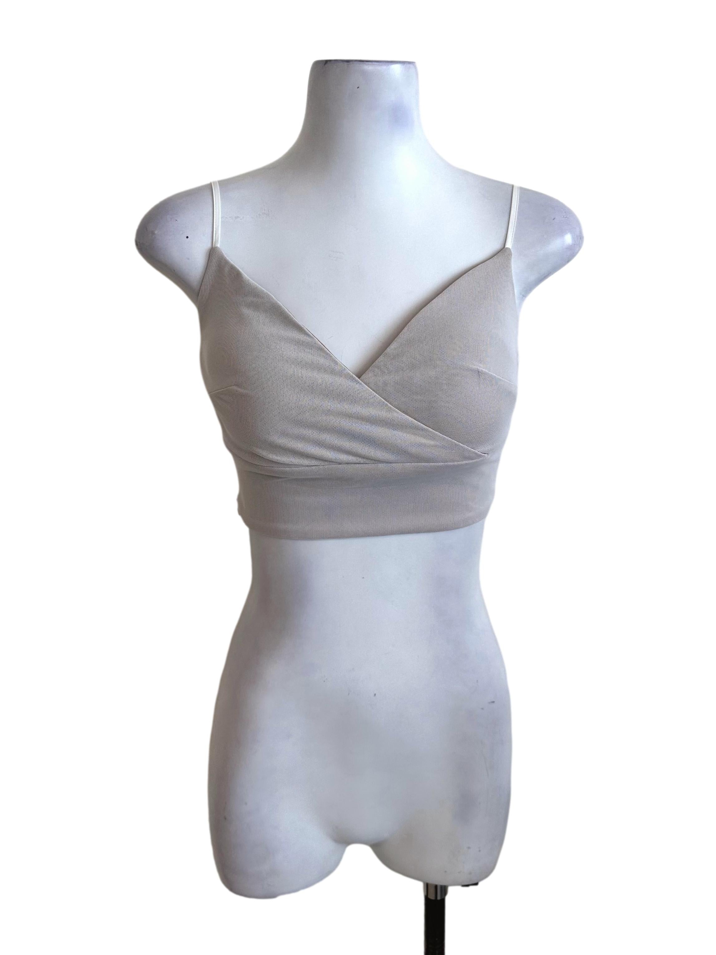 White Brown Mesh Net  V Neck Spaghetti Strap Top