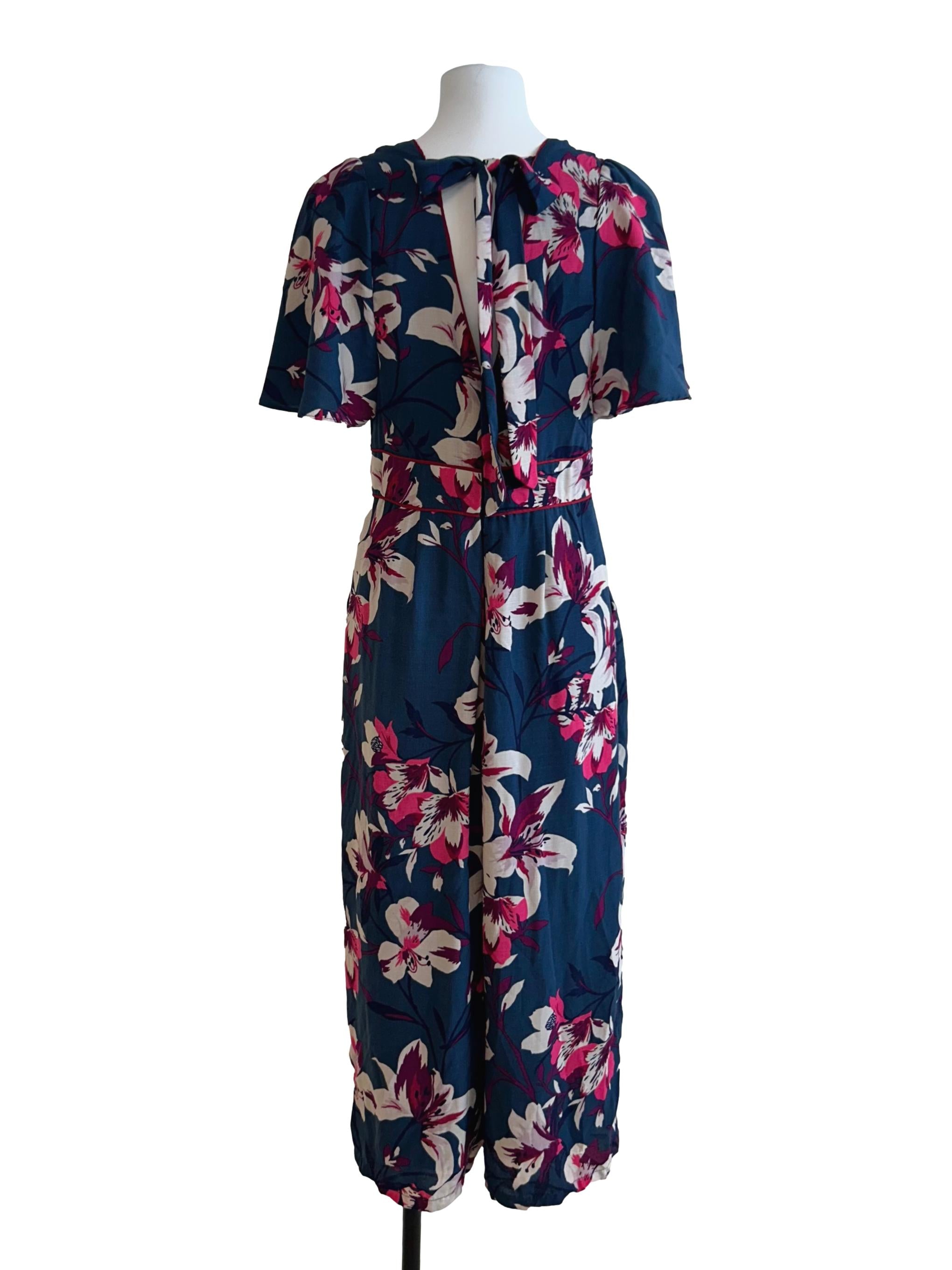 Aegean Blue Floral Belted Jumpsuit
