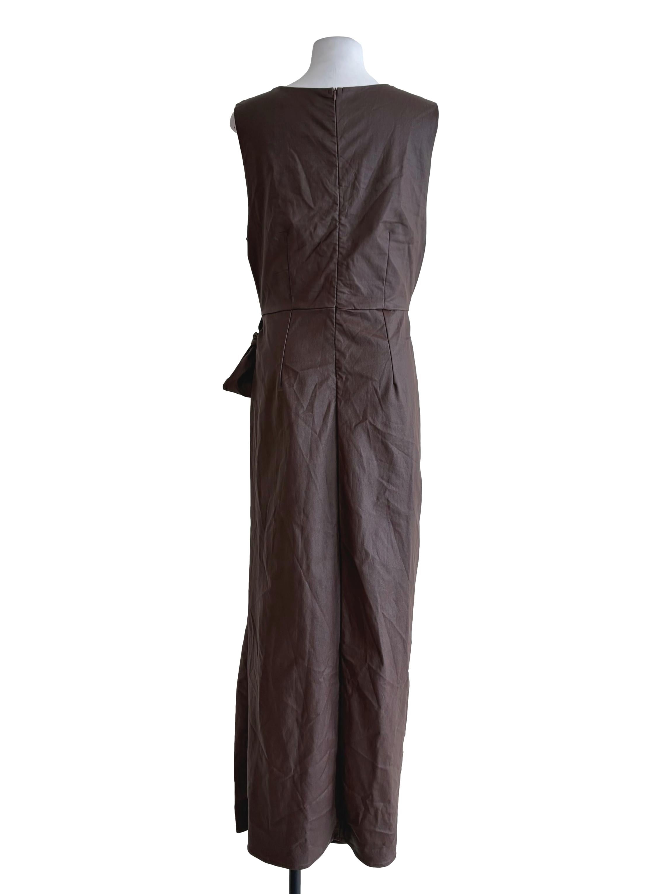 Cedar Brown Crossed Front Sleeveless Dress