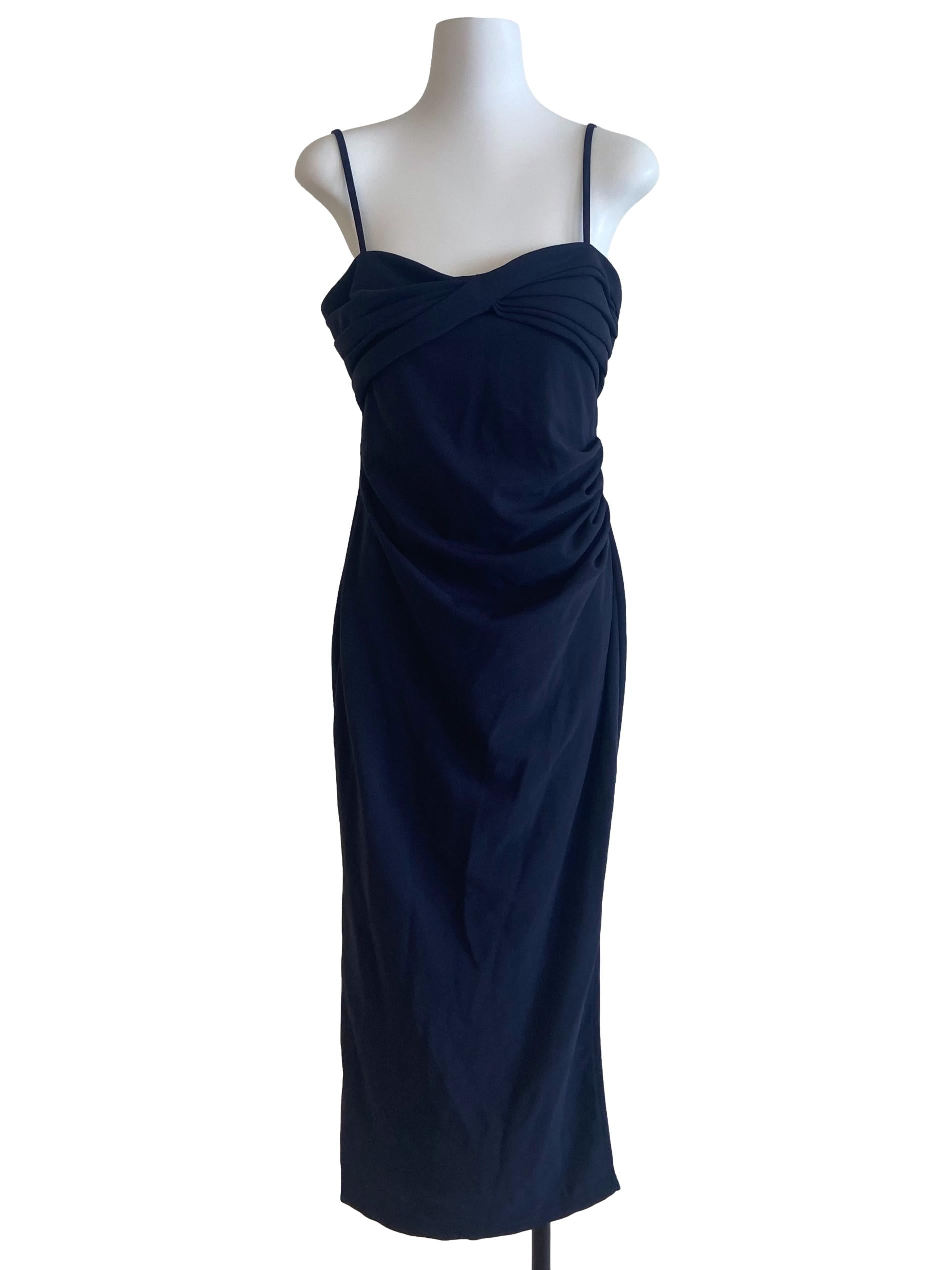Navy Blue Spaghetti Straps Slit Bodycon Dress