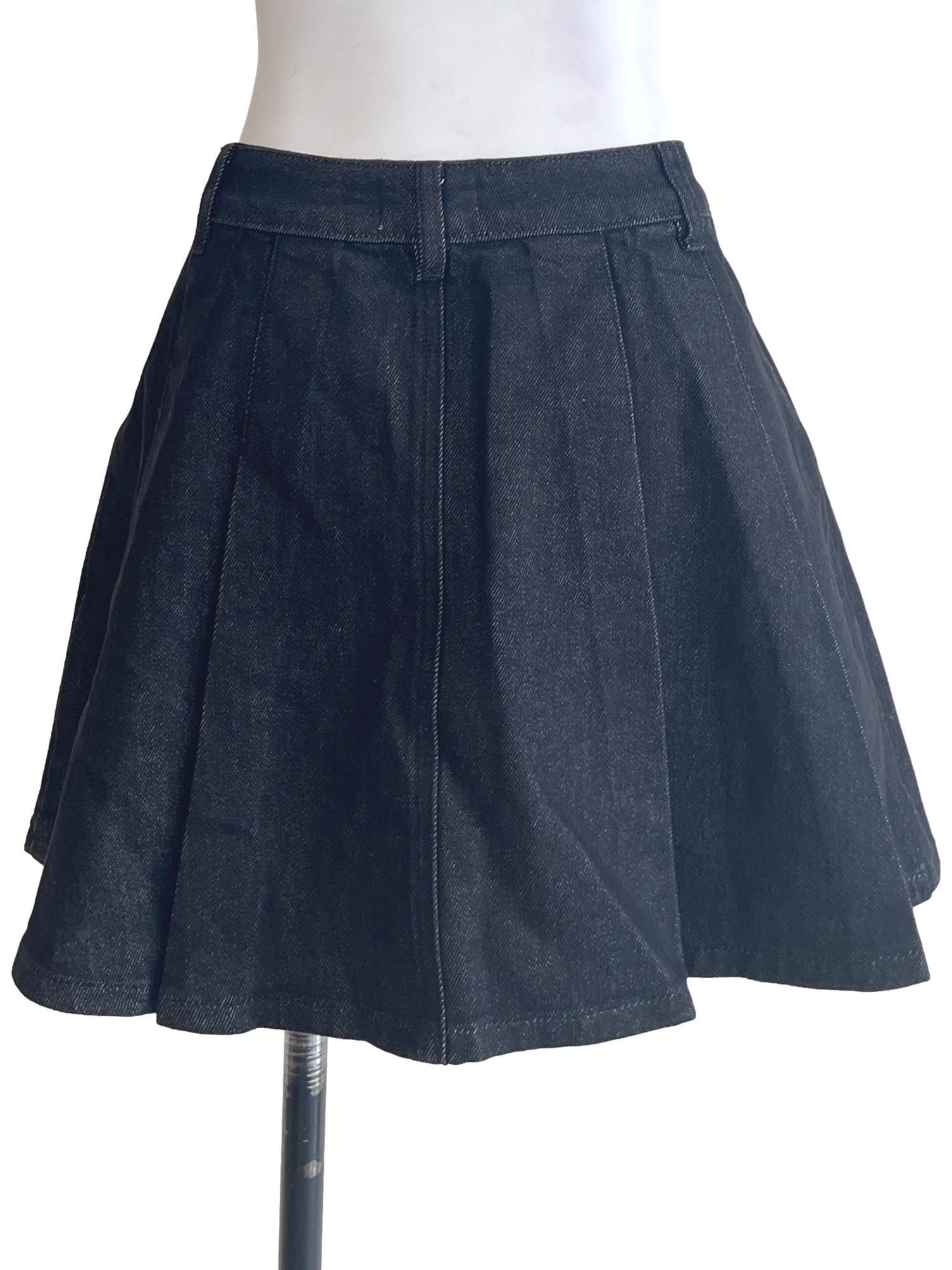 Black Pleated Denim Skirt