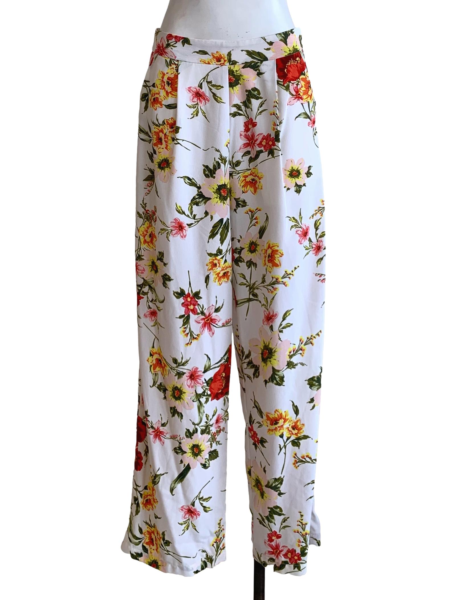 White Floral Formal Pants