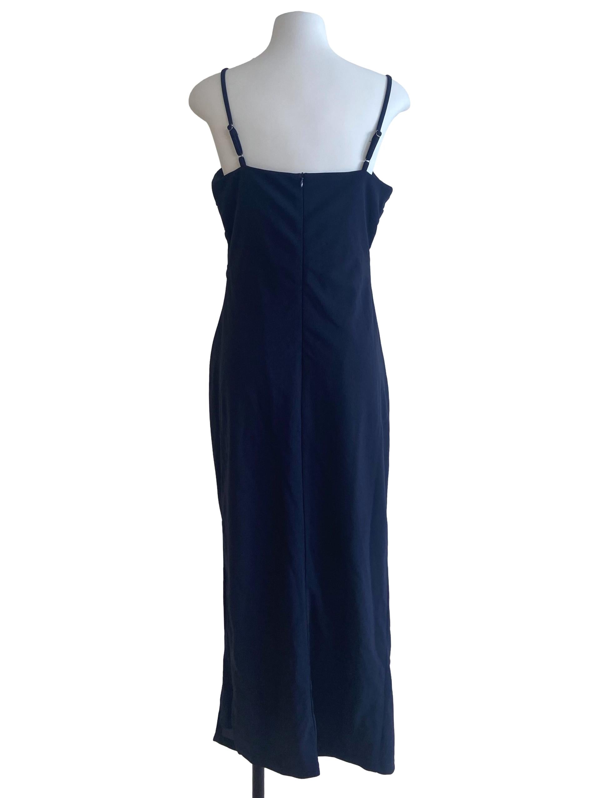 Navy Blue Spaghetti Straps Slit Bodycon Dress
